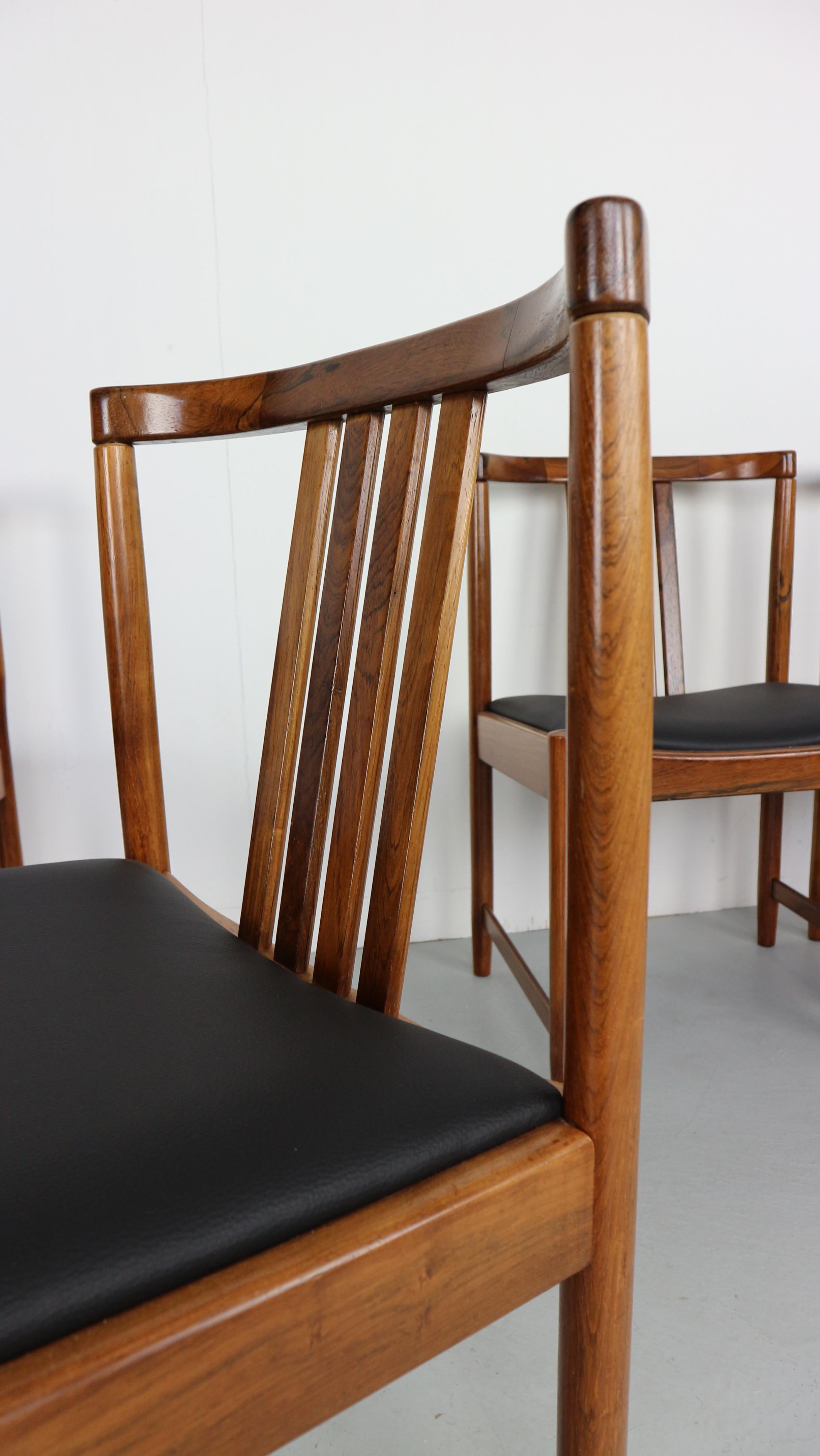 Unknown Set of Six Solid Rosewood Dining Chairs, 1960s