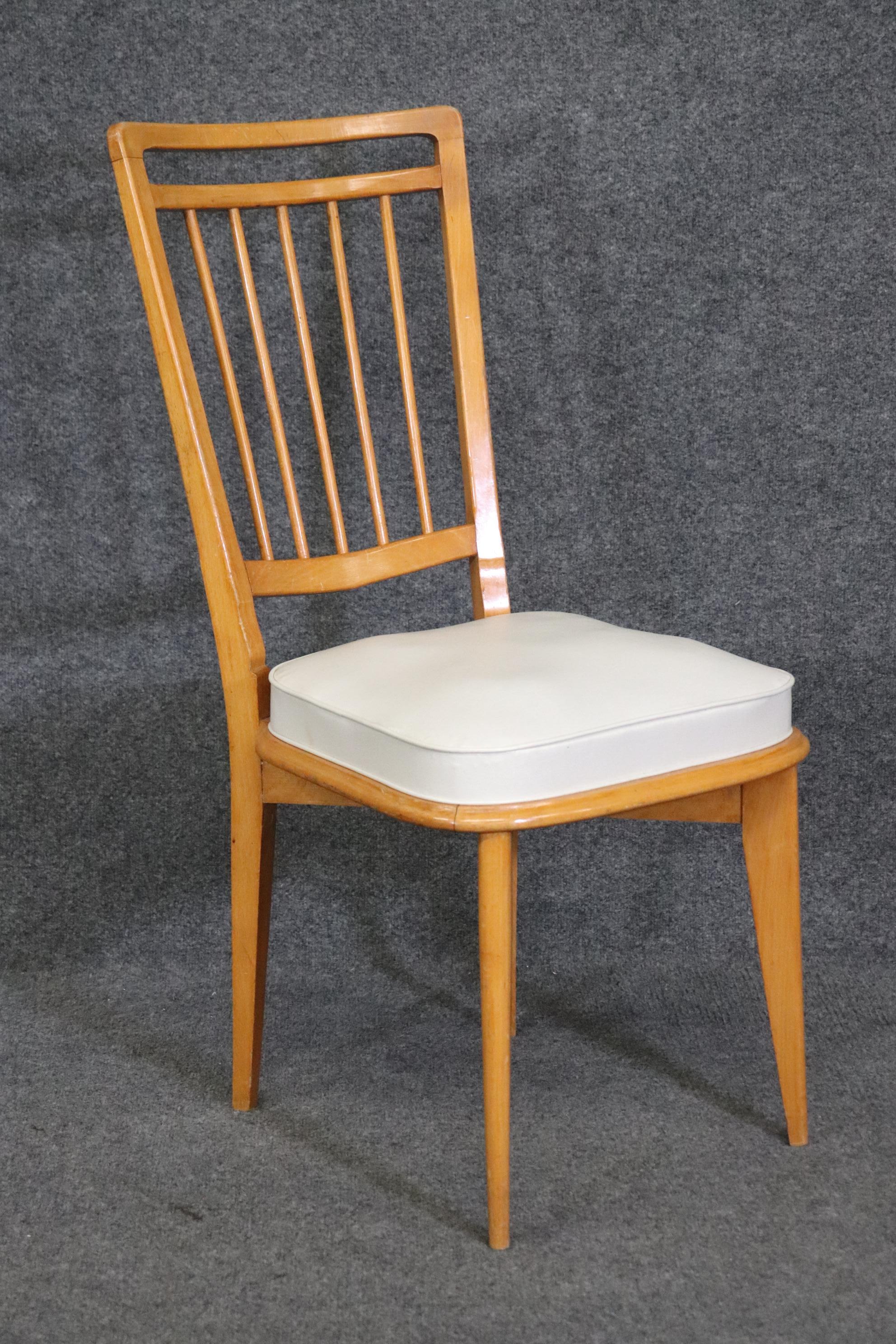 Satz von sechs massiven Sycamore Andre Arbus Stil Mid Century Modern Dining Stühle (Moderne der Mitte des Jahrhunderts) im Angebot
