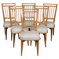 Ensemble de six chaises de salle à manger en sycomore massif de style Andre Modernity du milieu du siècle dernier