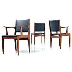 Set of Six Solid Teak Black Vinyl Seat & Back Danish Modern Dining Chairs