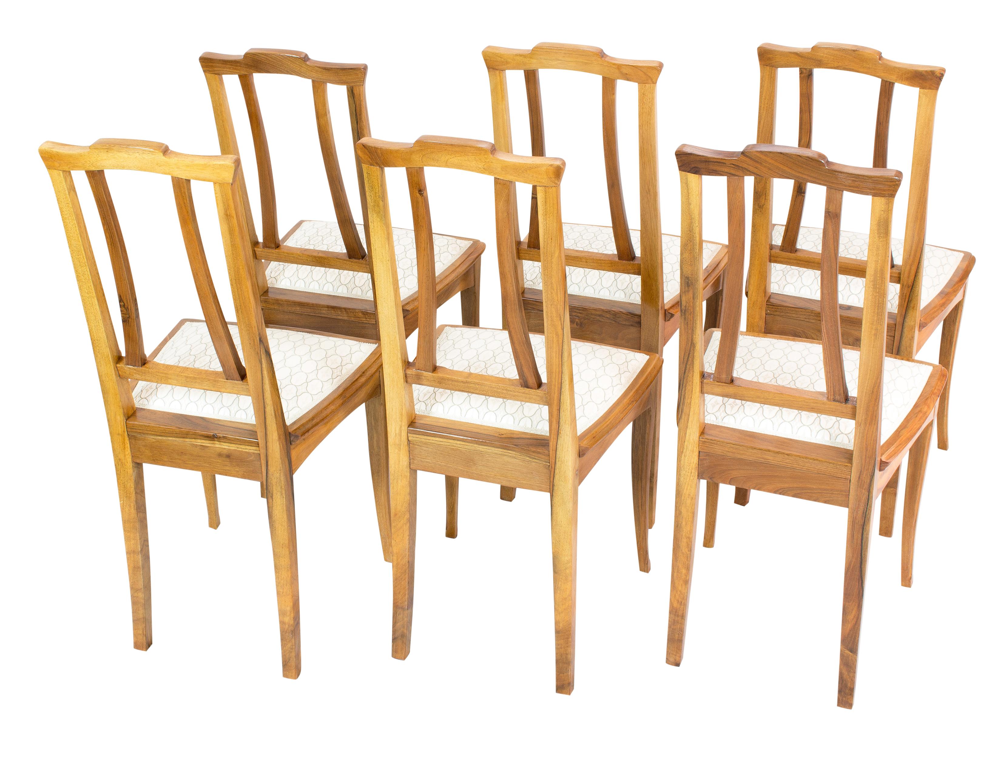 Polished Set of Six Solid Walnut Art Nouveau Chairs from Germany For Sale