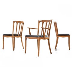 Set of Six Solid Walnut Black Vinyl Seat "Horizon" by Thomasville Dining Chairs
