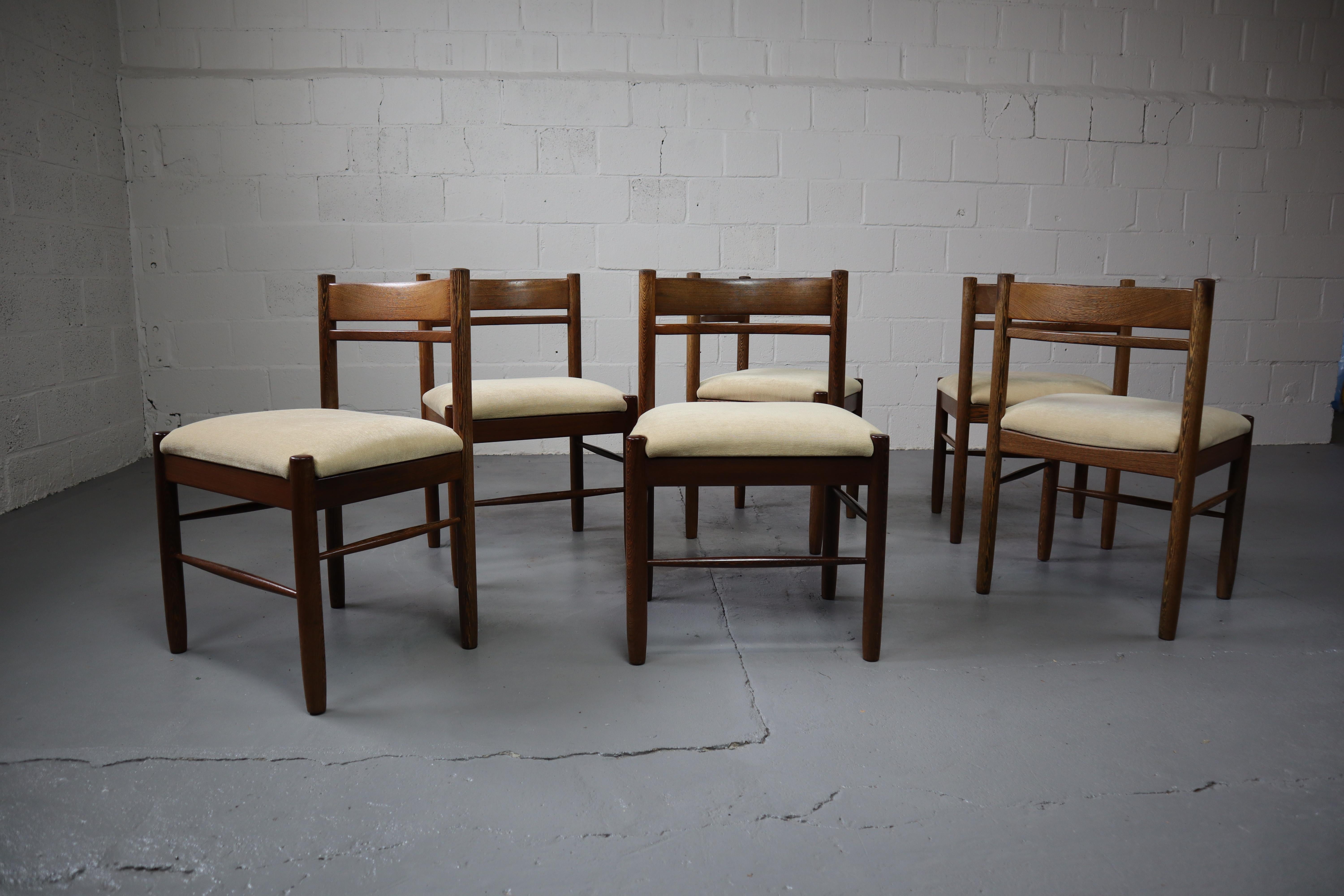 Set of Six Solid Wengé Dining Chairs, 1960s 1