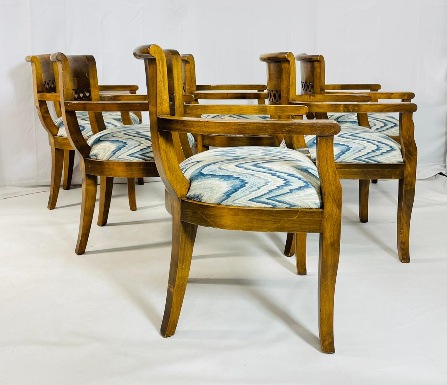 Set of Six Solid Wood Dining Room Armchairs, USA 1970s In Good Condition For Sale In Los Angeles, CA