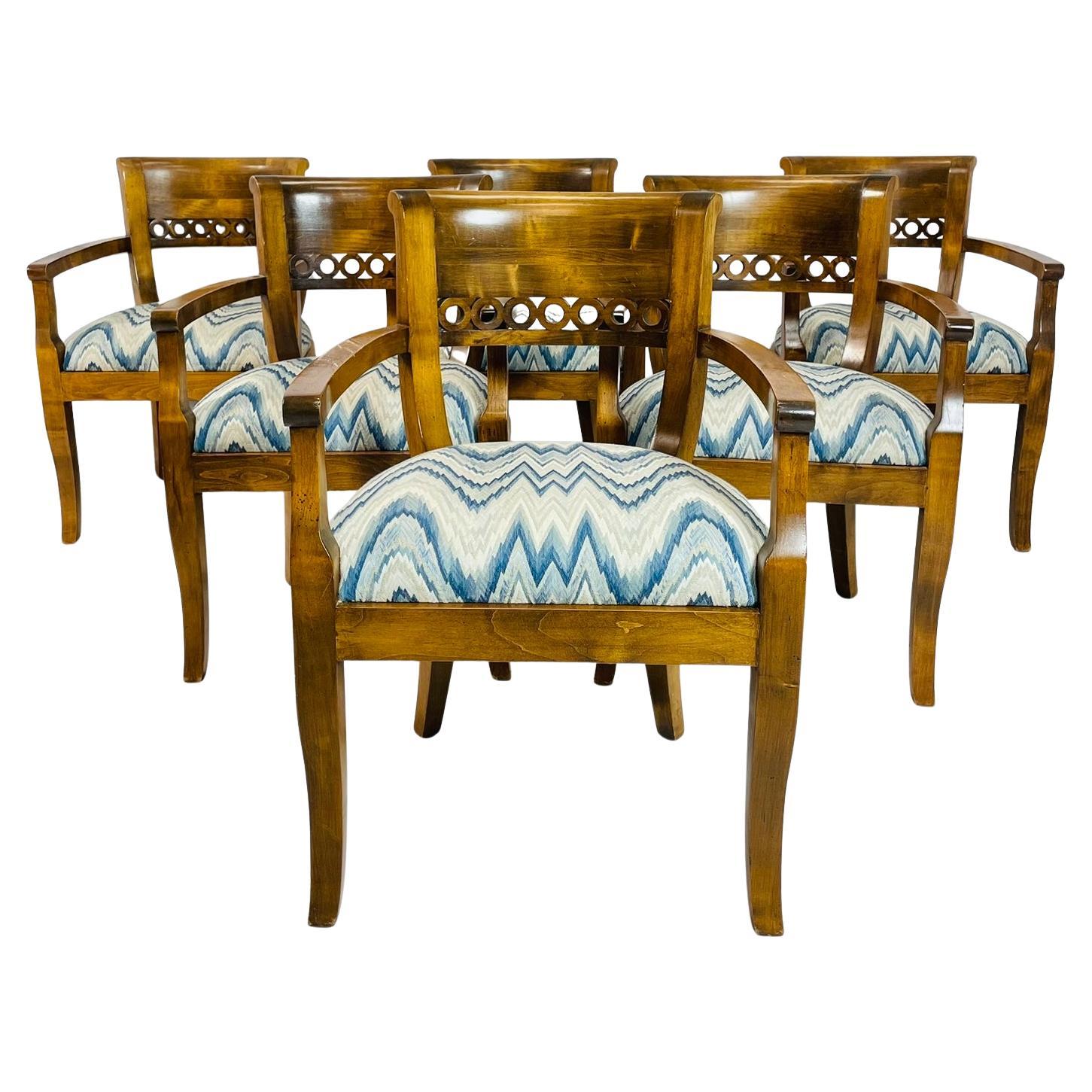 Set of Six Solid Wood Dining Room Armchairs, USA 1970s For Sale