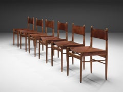 Set of Six Spanish Dining Chairs in Oak with Saddle Leather