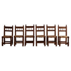 Set of Six Spanish Hand Carved Chairs 