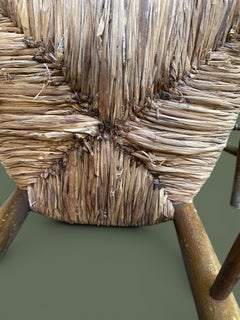 Set of Six Spanish Ladderback Dining Chairs, Carved Oak and Rush, 1950s