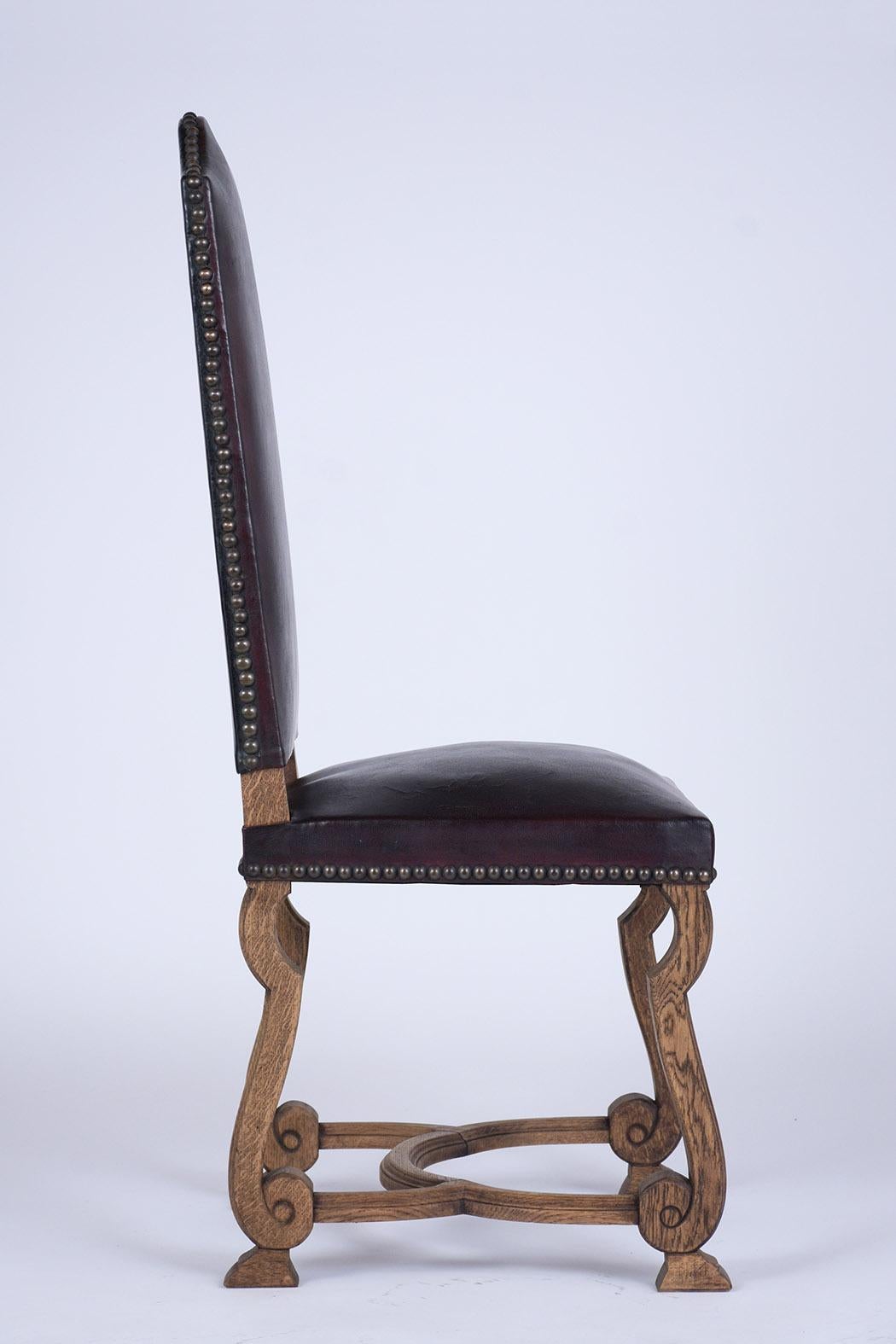 Ensemble de six chaises à manger en cuir espagnol 3