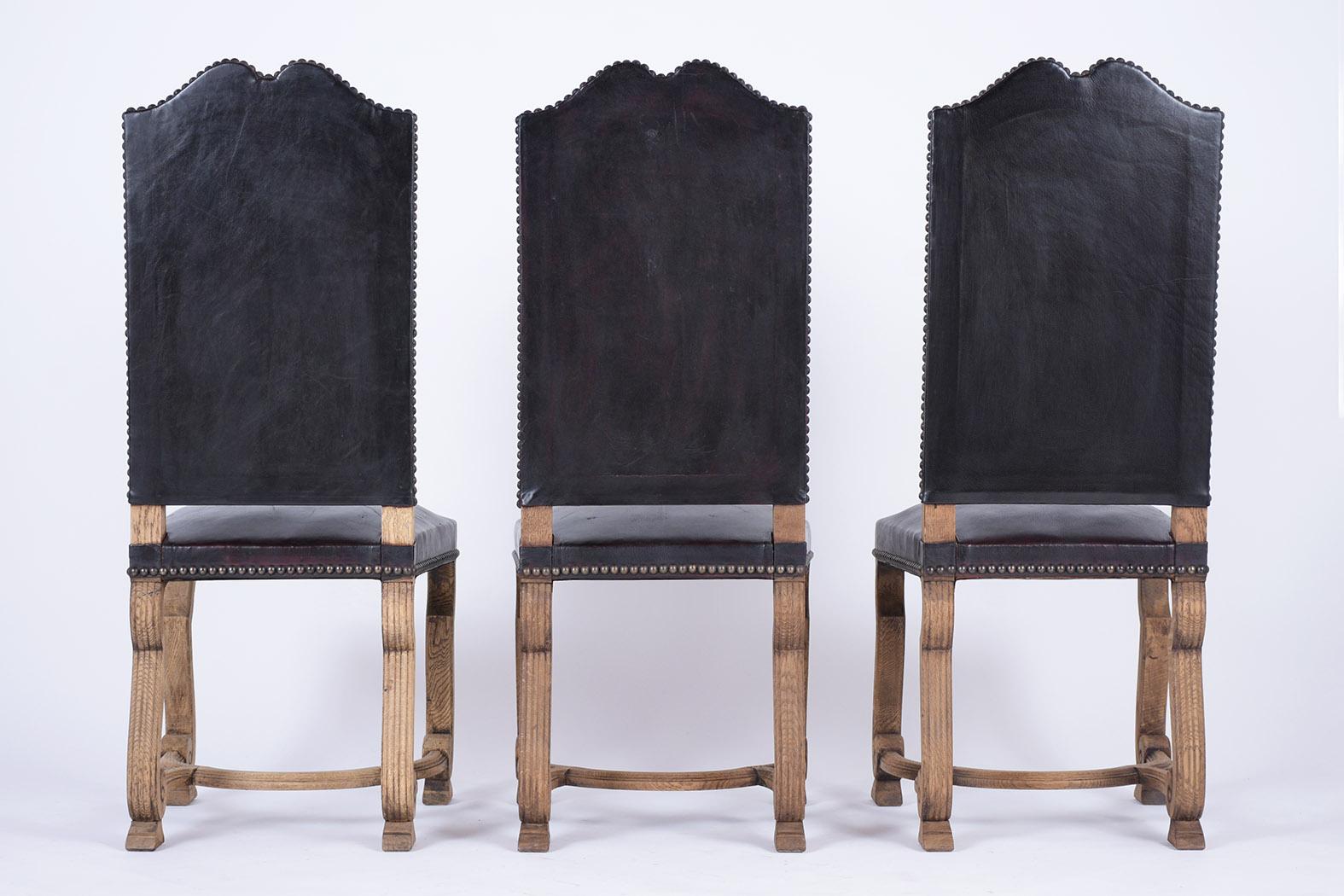 Ensemble de six chaises à manger en cuir espagnol 6
