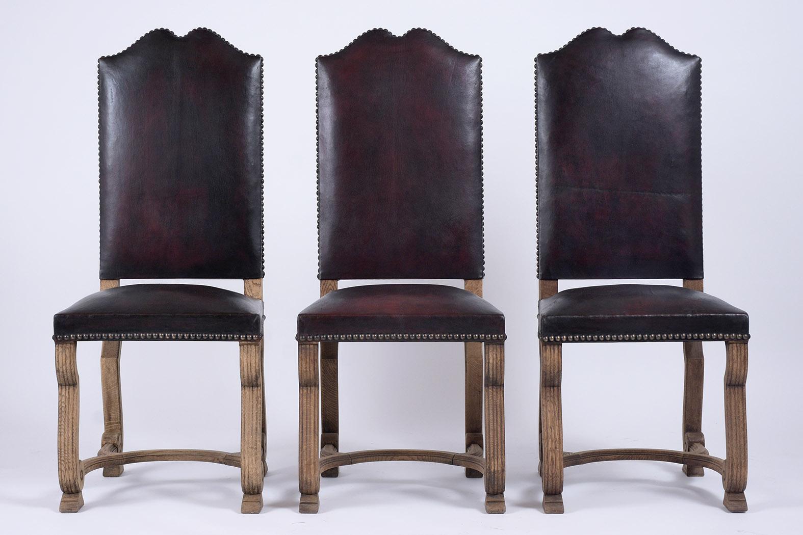 Français Ensemble de six chaises à manger en cuir espagnol
