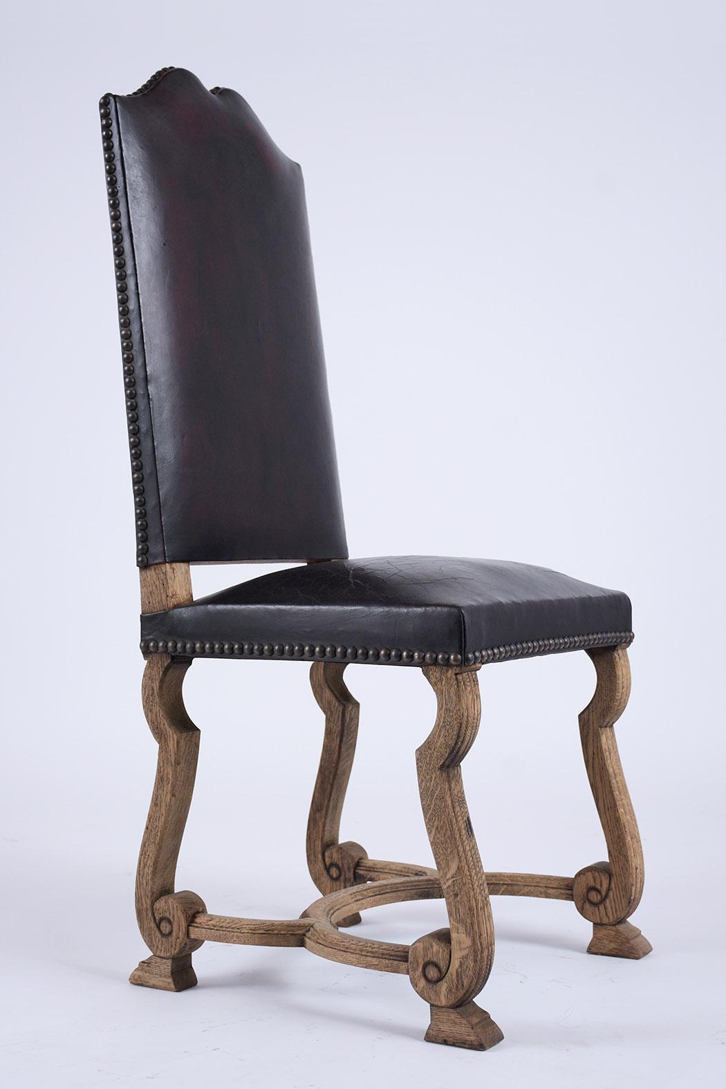 Laiton Ensemble de six chaises à manger en cuir espagnol