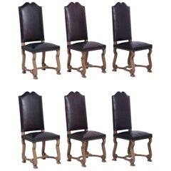 Ensemble de six chaises à manger en cuir espagnol