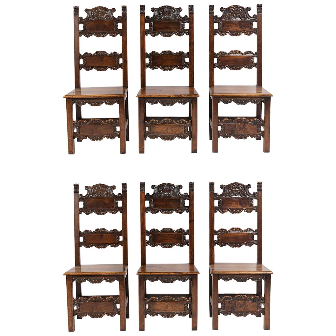 Set of Six Spanish Style Dining Chairs