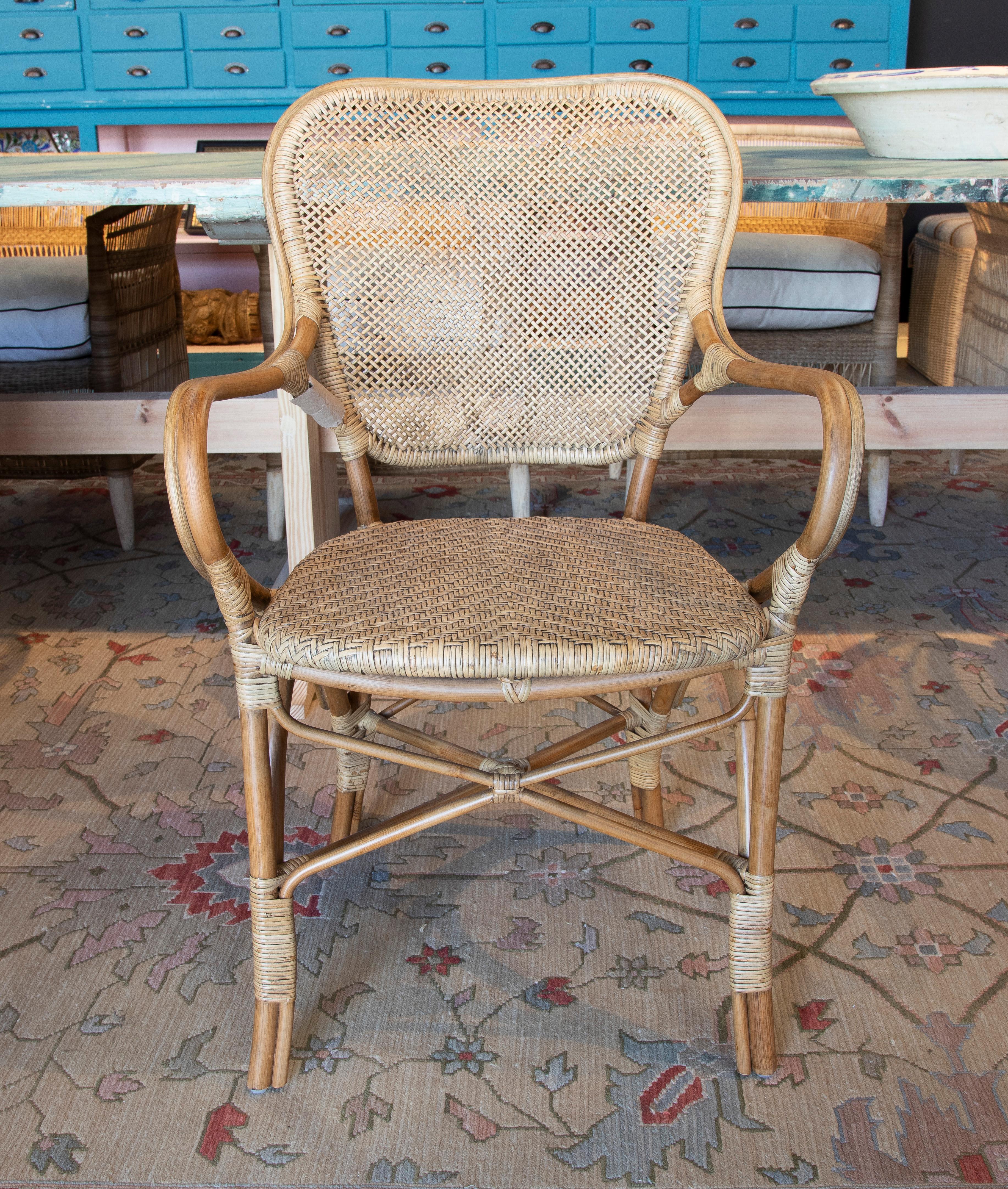 Set of Six Spanish Woven Cane & Bamboo Armchairs In Good Condition In Marbella, ES