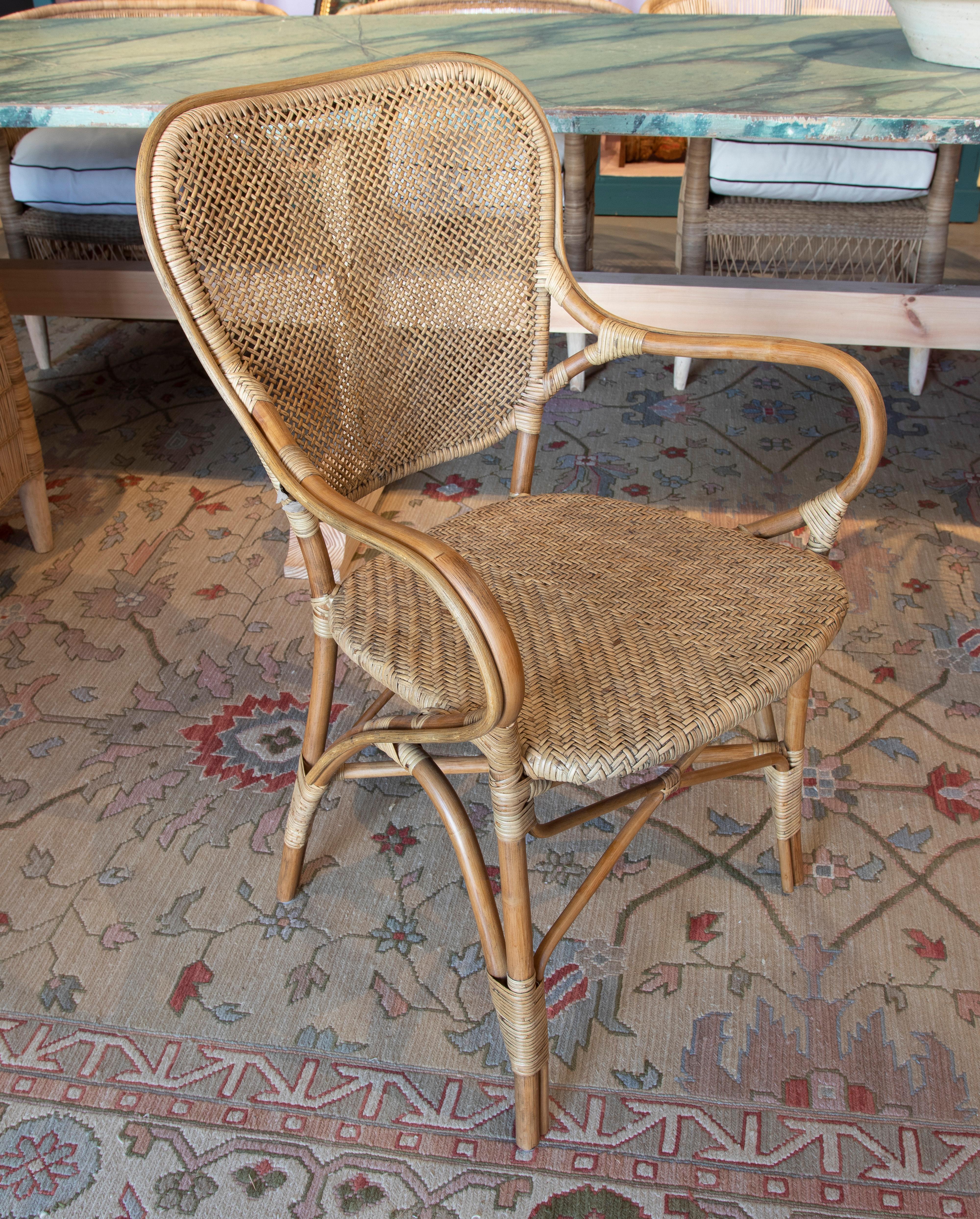 Set of Six Spanish Woven Cane & Bamboo Armchairs 5