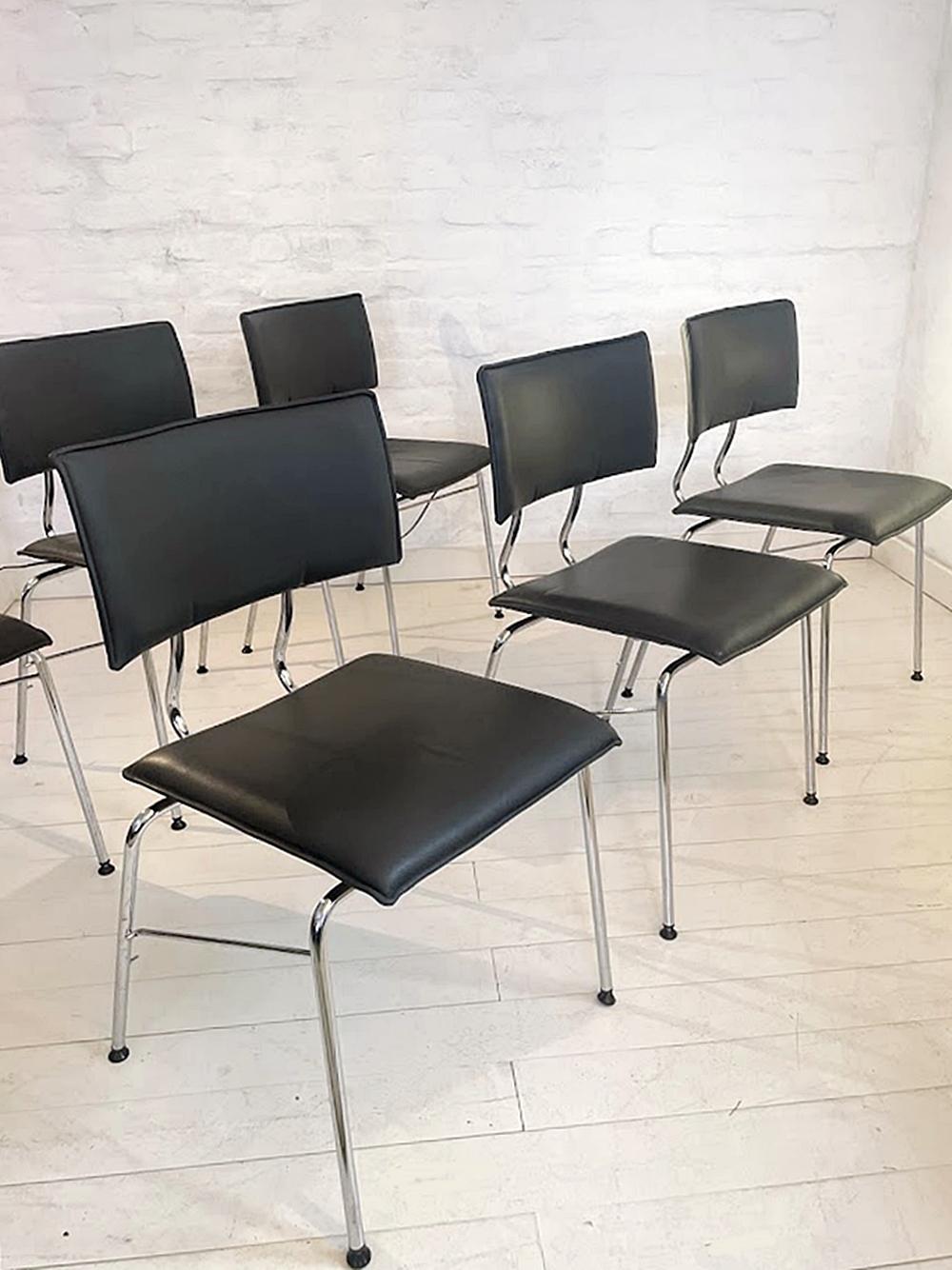 Set of Six Sparta Leather Chairs by Christoph Hindermann for Dietiker 1990s For Sale 8