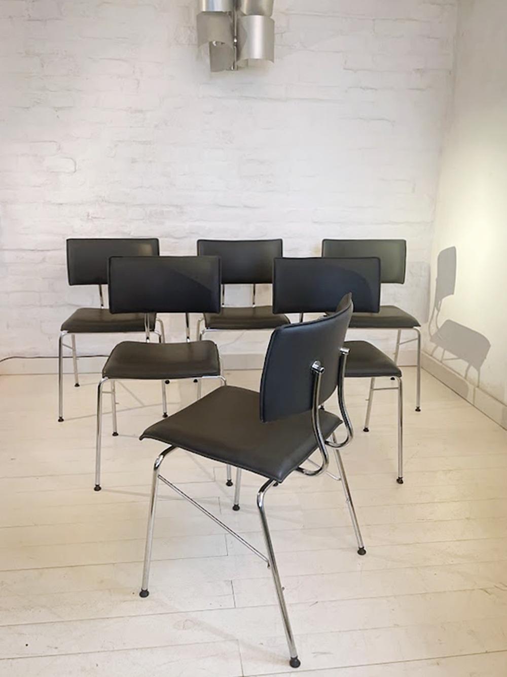 Late 20th Century Set of Six Sparta Leather Chairs by Christoph Hindermann for Dietiker 1990s For Sale