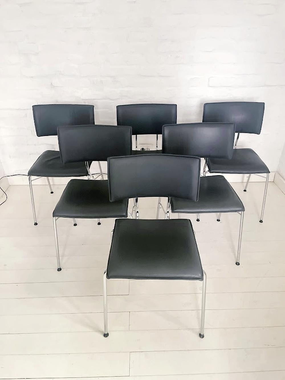 Set of Six Sparta Leather Chairs by Christoph Hindermann for Dietiker 1990s For Sale 1