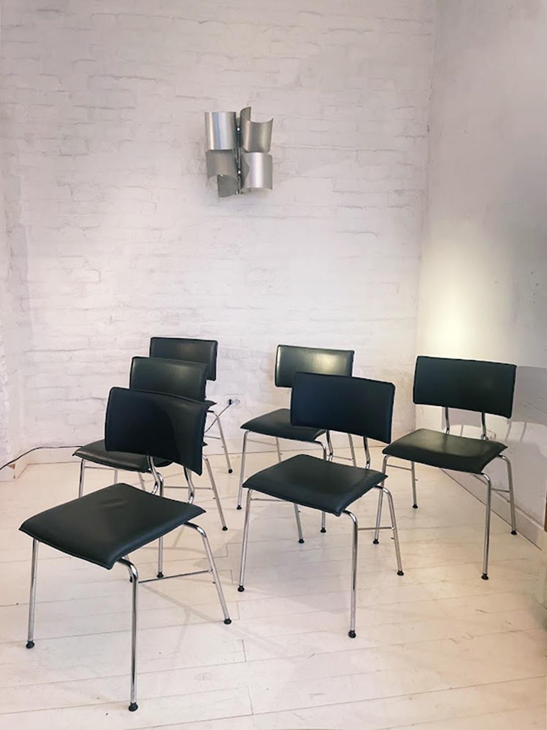 Set of Six Sparta Leather Chairs by Christoph Hindermann for Dietiker 1990s For Sale 2