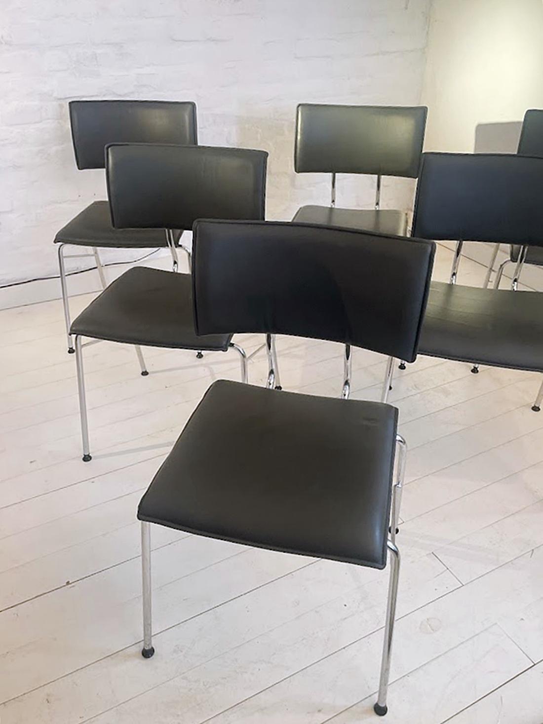 Set of Six Sparta Leather Chairs by Christoph Hindermann for Dietiker 1990s For Sale 3