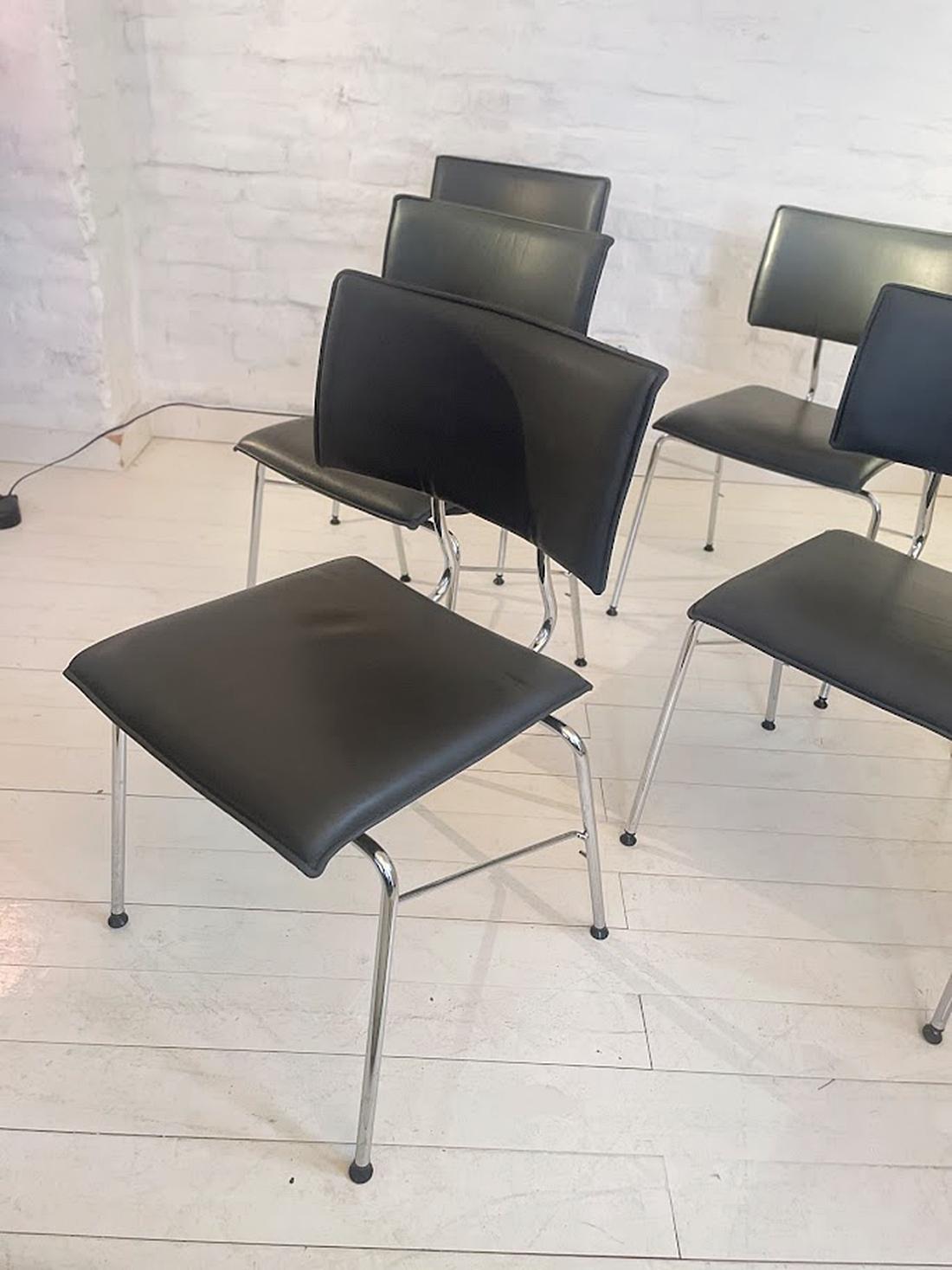 Set of Six Sparta Leather Chairs by Christoph Hindermann for Dietiker 1990s For Sale 5