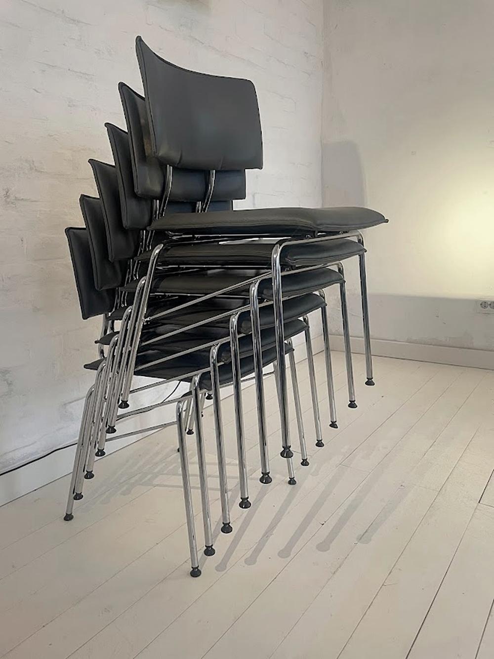 Set of Six Sparta Leather Chairs by Christoph Hindermann for Dietiker 1990s For Sale 6