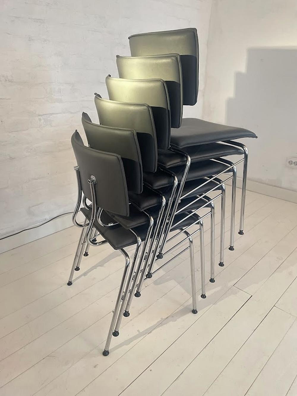 Set of Six Sparta Leather Chairs by Christoph Hindermann for Dietiker 1990s For Sale 7