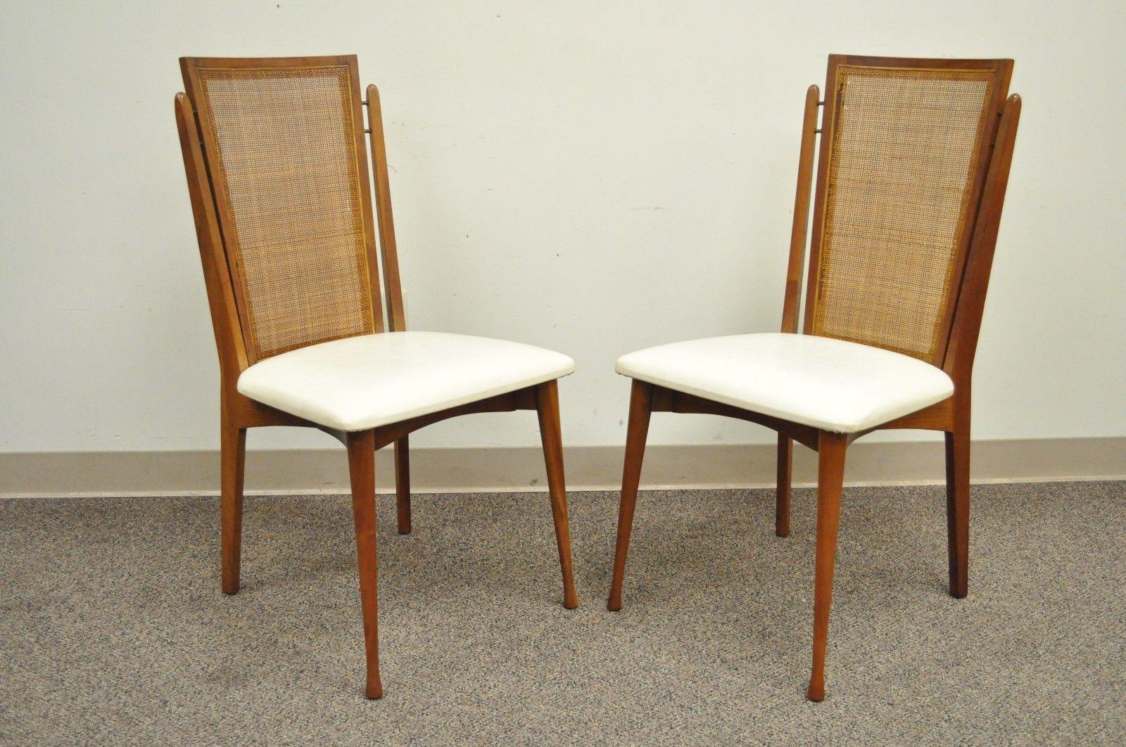 American Set of Six Specialty Woodcraft Midcentury Danish Modern Cane Teak Dining Chairs For Sale