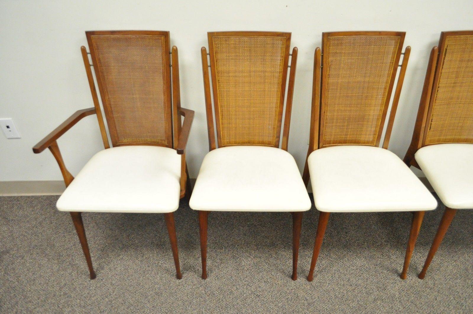 Set of Six Specialty Woodcraft Midcentury Danish Modern Cane Teak Dining Chairs In Good Condition For Sale In Philadelphia, PA
