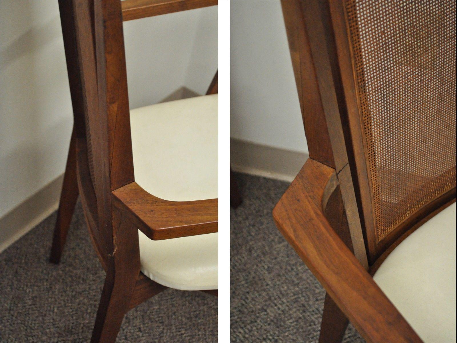 Canne Ensemble de six chaises de salle à manger en teck canné de style danois moderne du milieu du siècle dernier, fabriquées par Woodcraft en vente
