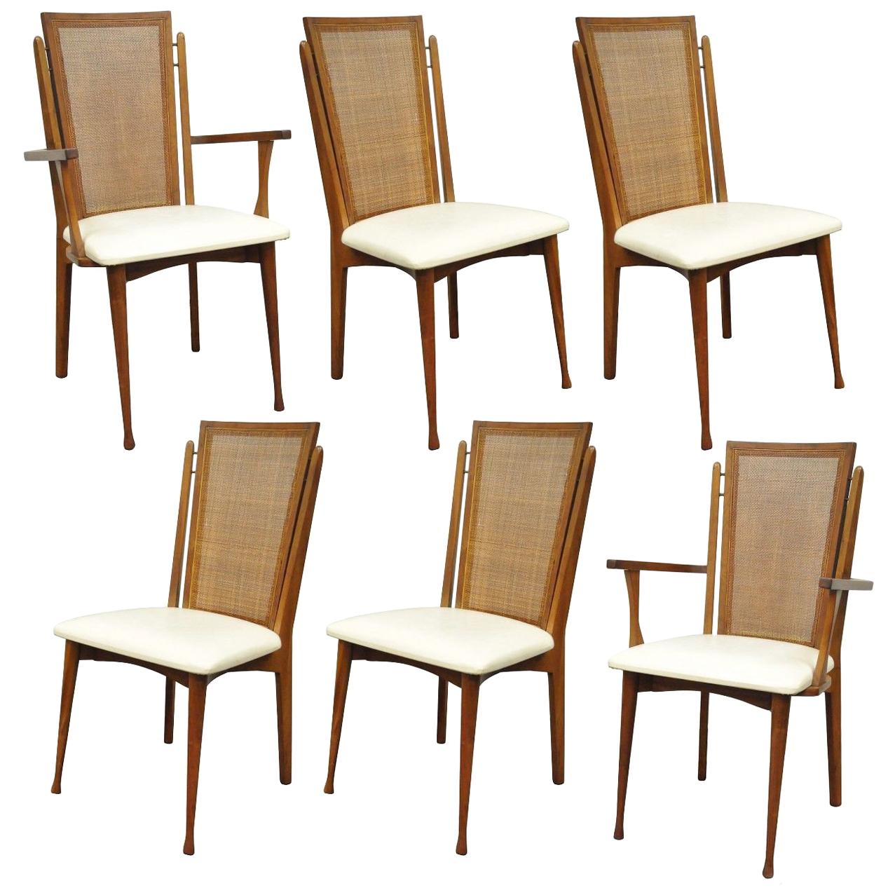 Set of Six Specialty Woodcraft Midcentury Danish Modern Cane Teak Dining Chairs