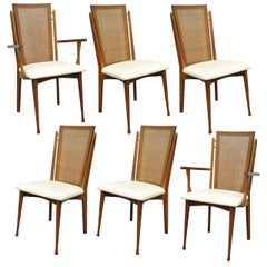 Vintage Set of Six Specialty Woodcraft Midcentury Danish Modern Cane Teak Dining Chairs