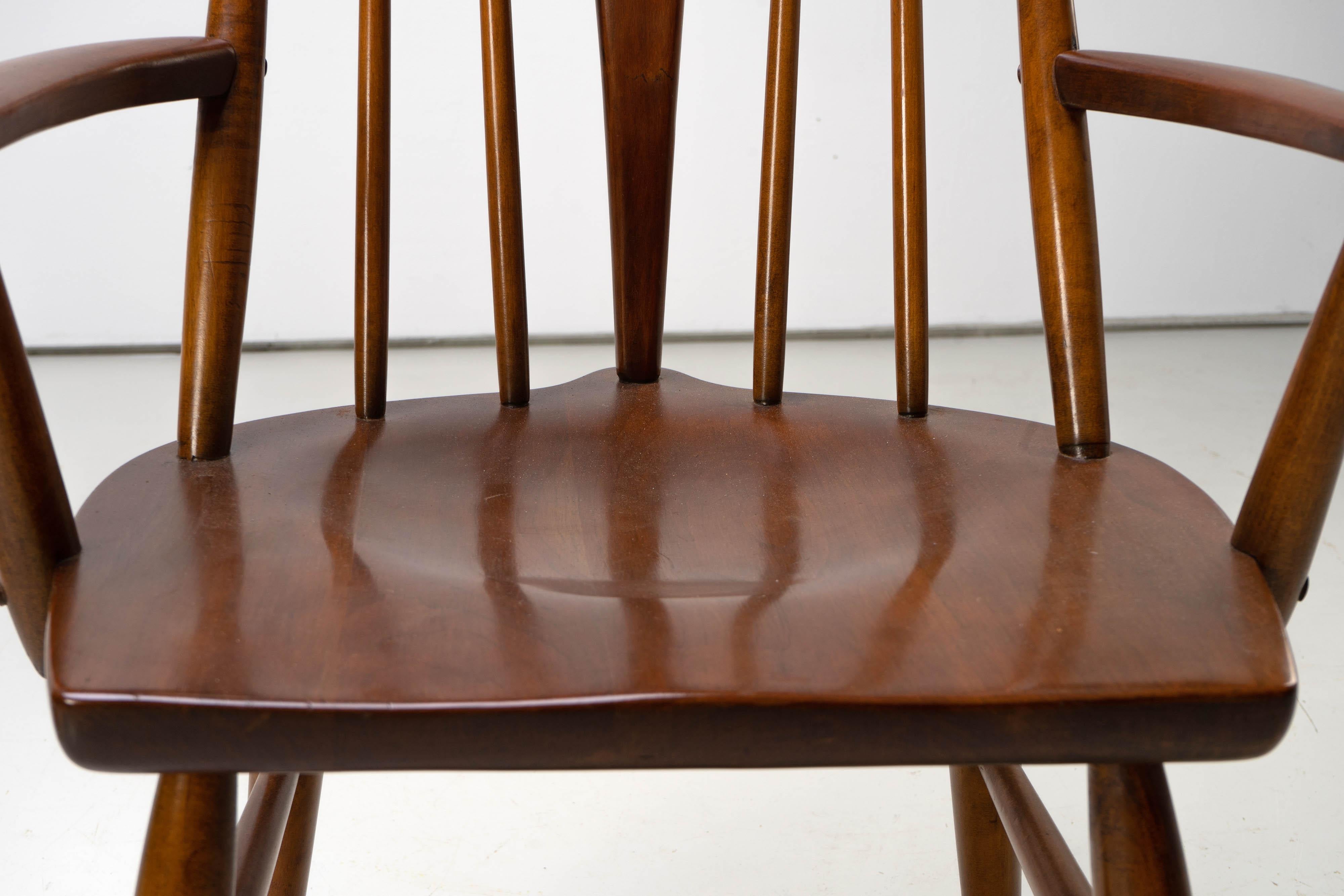 Set of Six Spindle Back Dining Chairs by Heywood Wakefield Walnut, 1960s For Sale 1