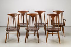 Set of Six Spindle Back Dining Chairs by Heywood Wakefield Walnut, 1960s