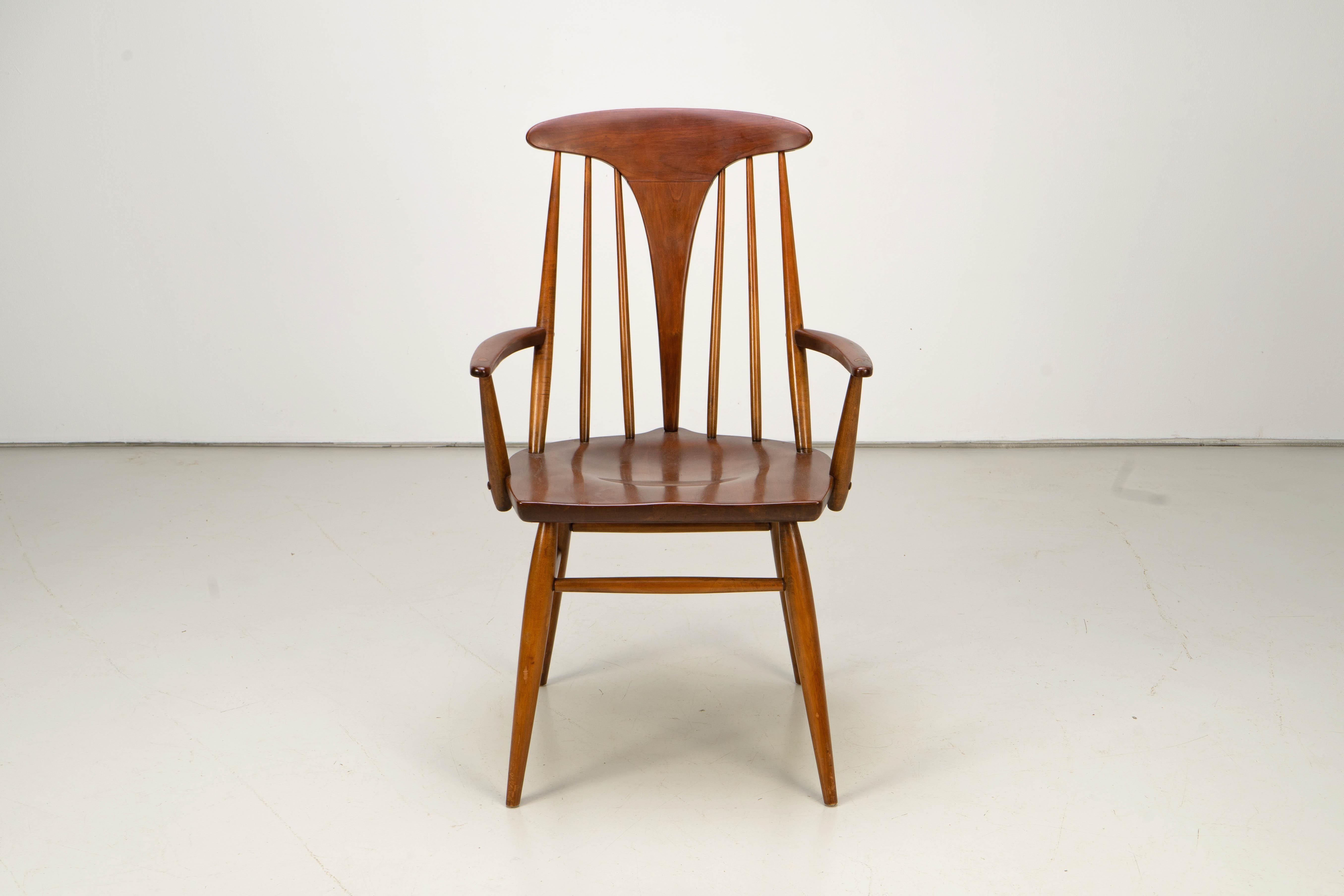Mid-Century Modern Set of Six Spindle Back Dining Chairs by Heywood Wakefield, 1960s For Sale