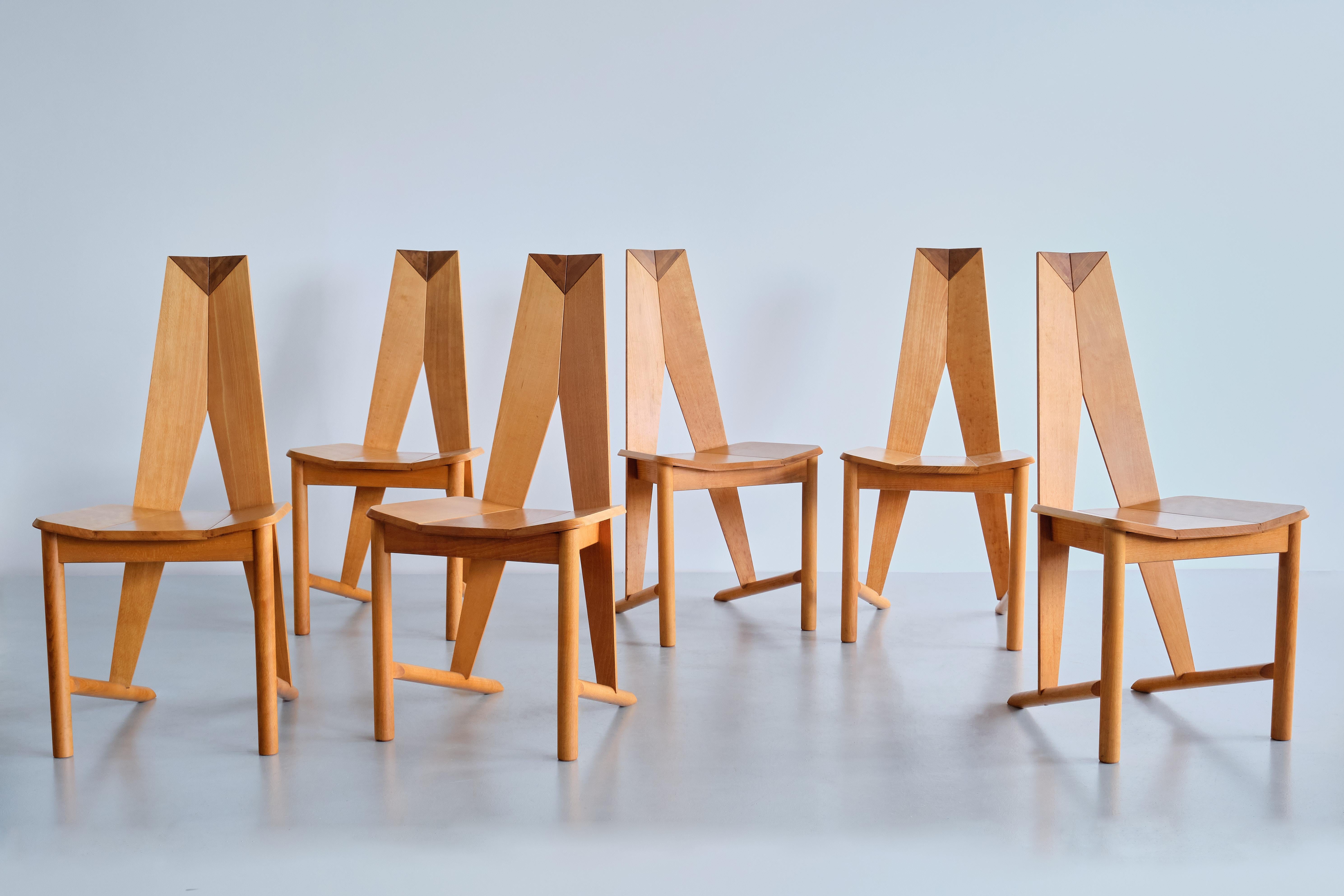 Set of Six Søren Nissen & Ebbe Gehl Dining Chairs in Beech, Seltz, France, 1980s For Sale 8