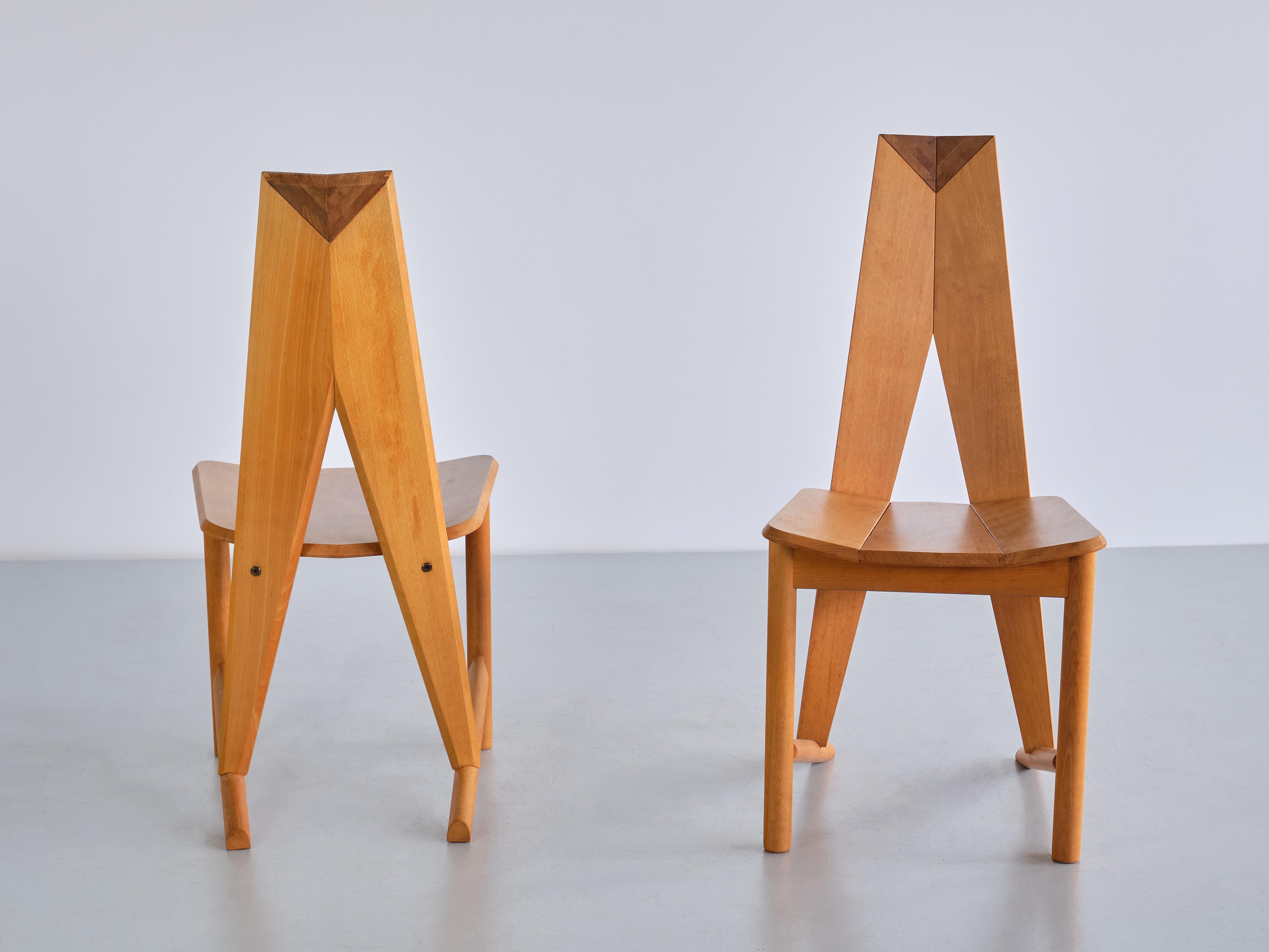 Mid-Century Modern Set of Six Søren Nissen & Ebbe Gehl Dining Chairs in Beech, Seltz, France, 1980s For Sale