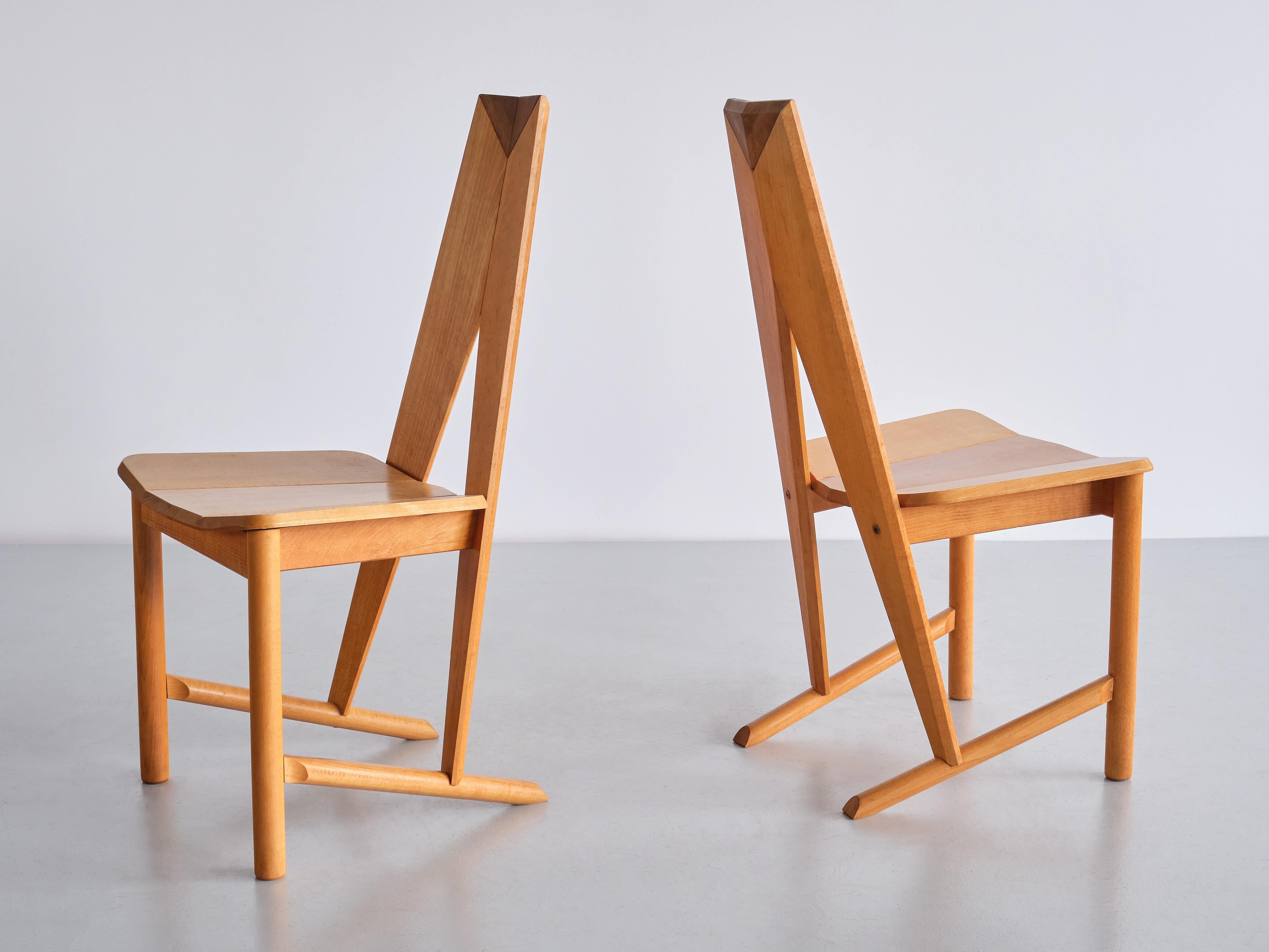 French Set of Six Søren Nissen & Ebbe Gehl Dining Chairs in Beech, Seltz, France, 1980s For Sale
