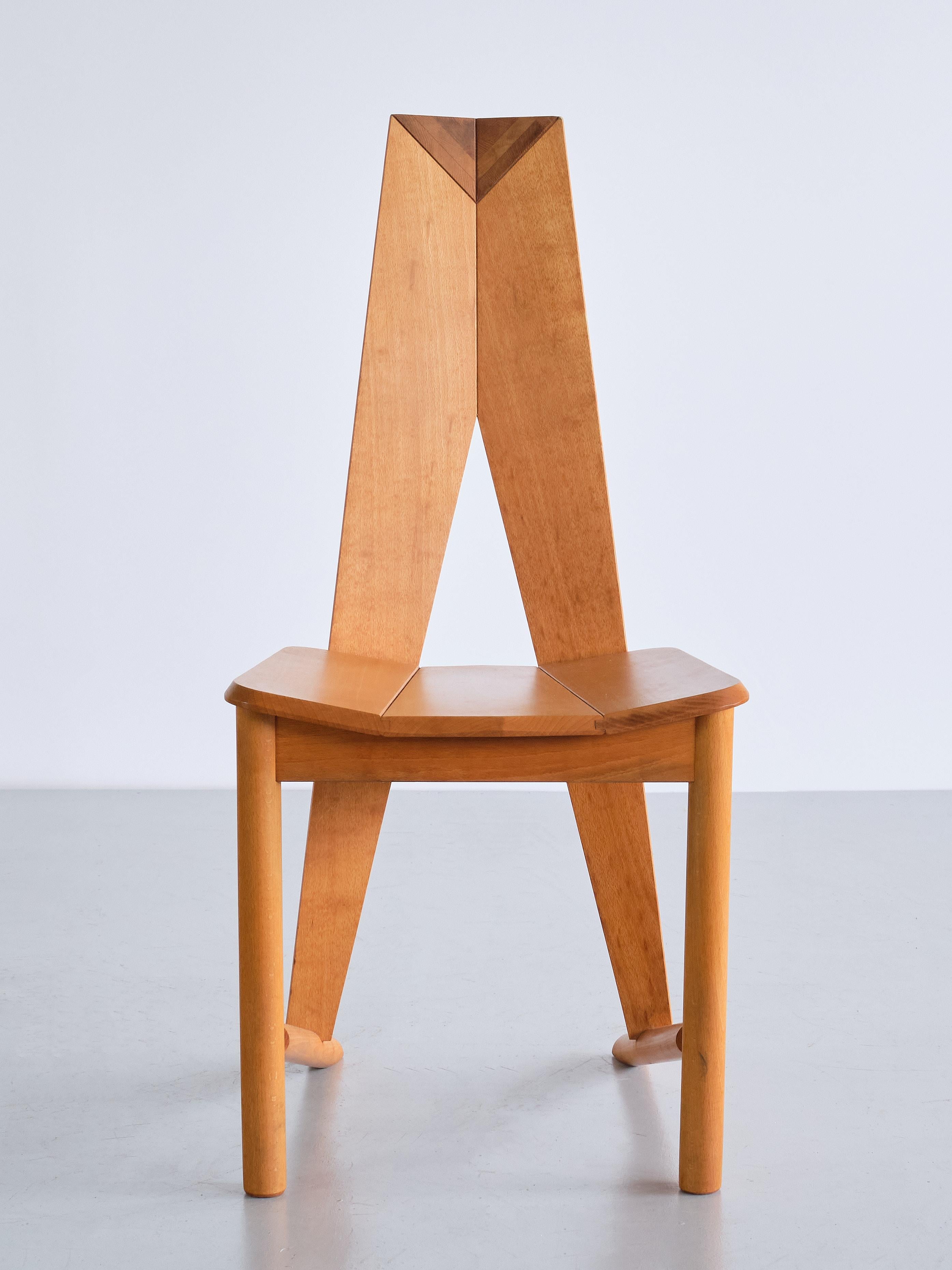 Late 20th Century Set of Six Søren Nissen & Ebbe Gehl Dining Chairs in Beech, Seltz, France, 1980s For Sale
