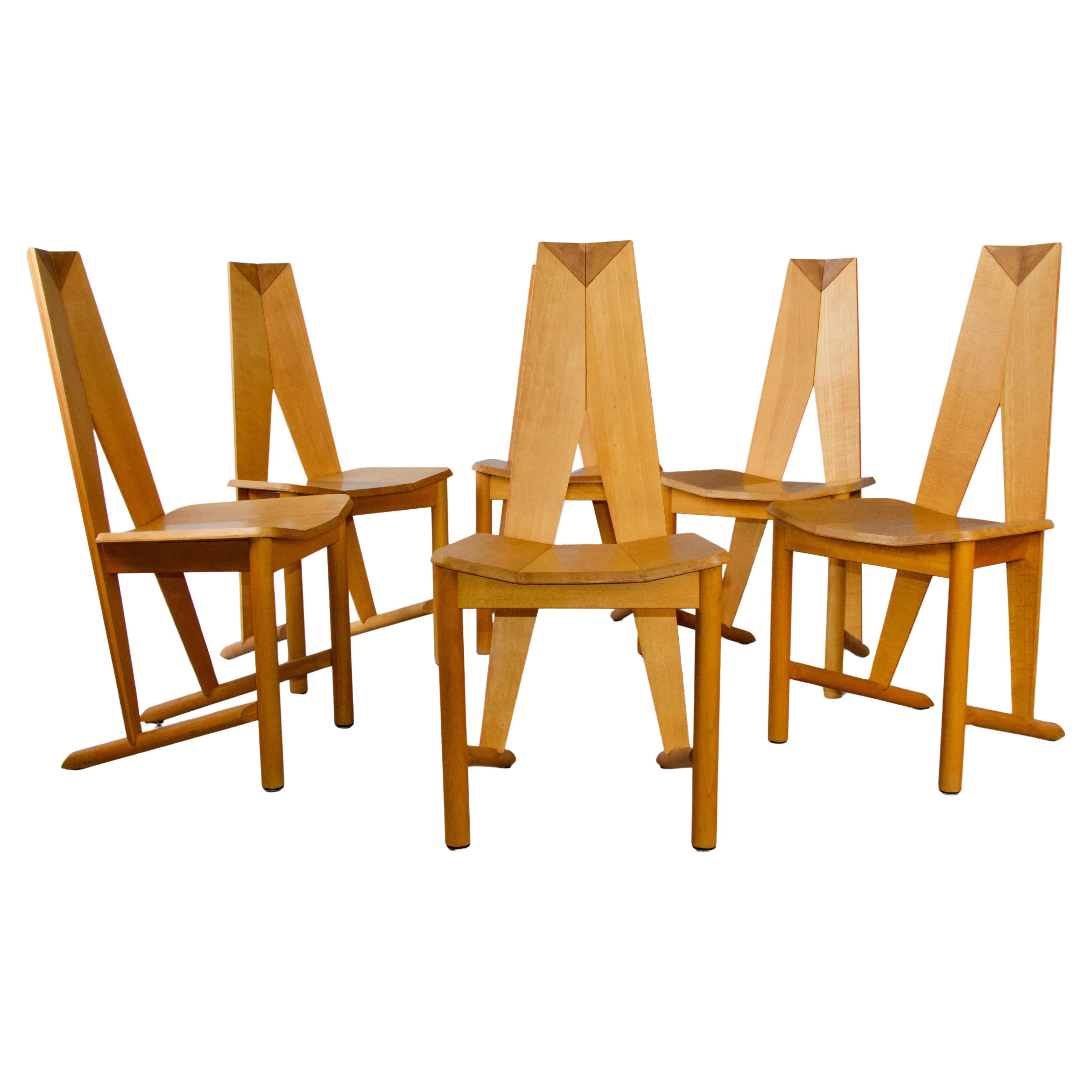 Set of Six Søren Nissen & Ebbe Gehl Dining Chairs in Beech, Seltz, France, 1980s