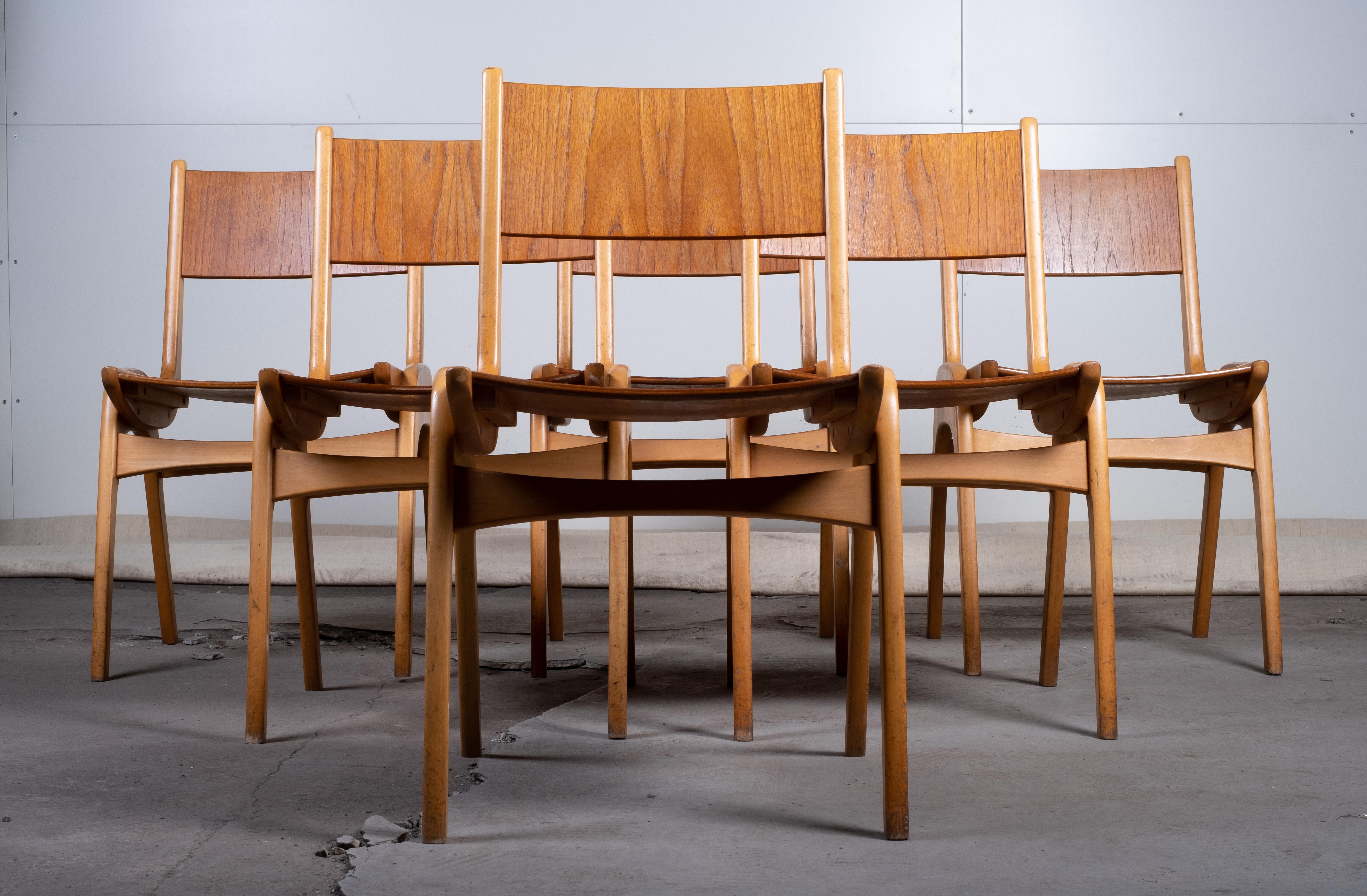 Danese Set di sei sedie impilabili di Sorø Møbelfabrik, Danimarca, anni '50 in vendita
