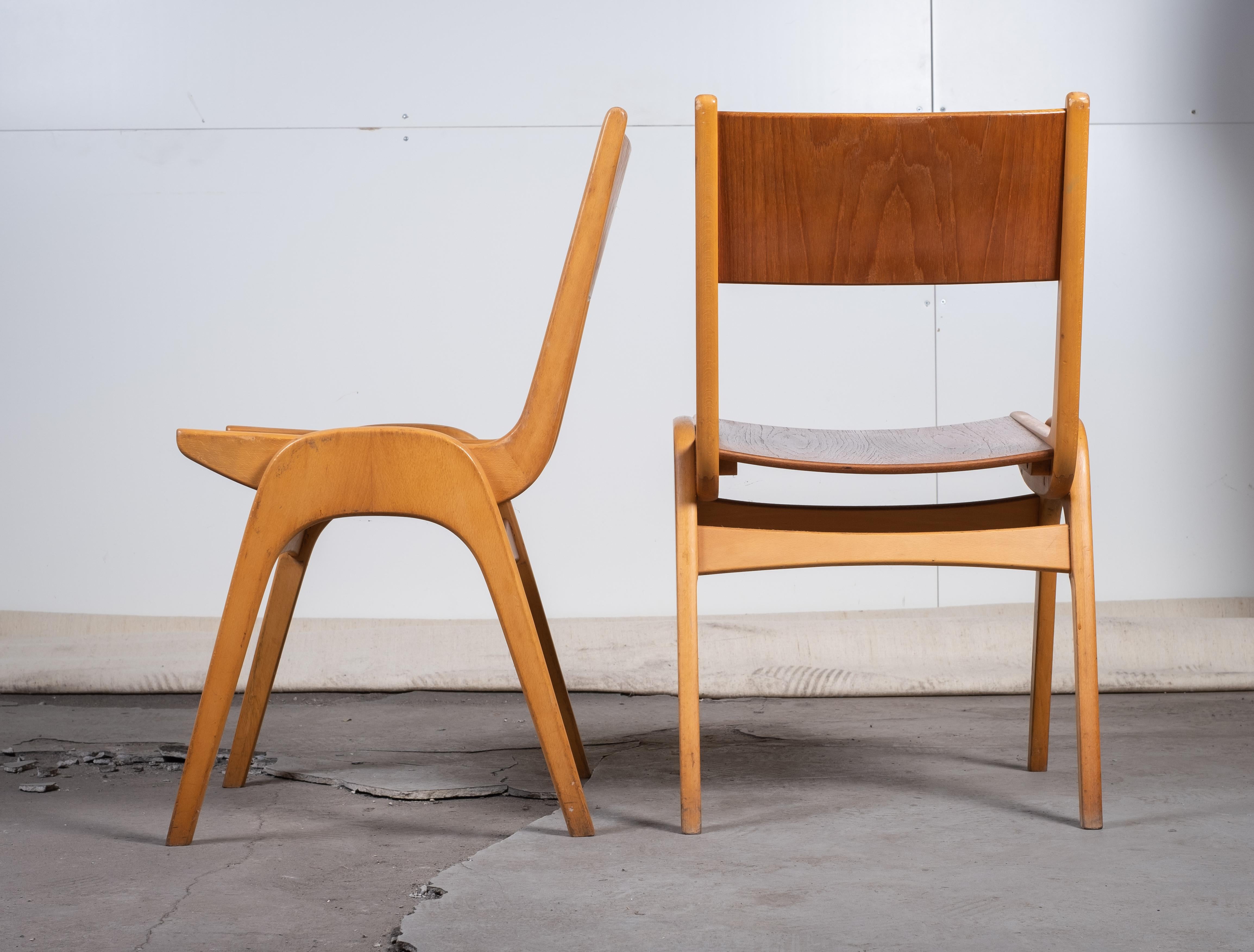 Faggio Set di sei sedie impilabili di Sorø Møbelfabrik, Danimarca, anni '50 in vendita