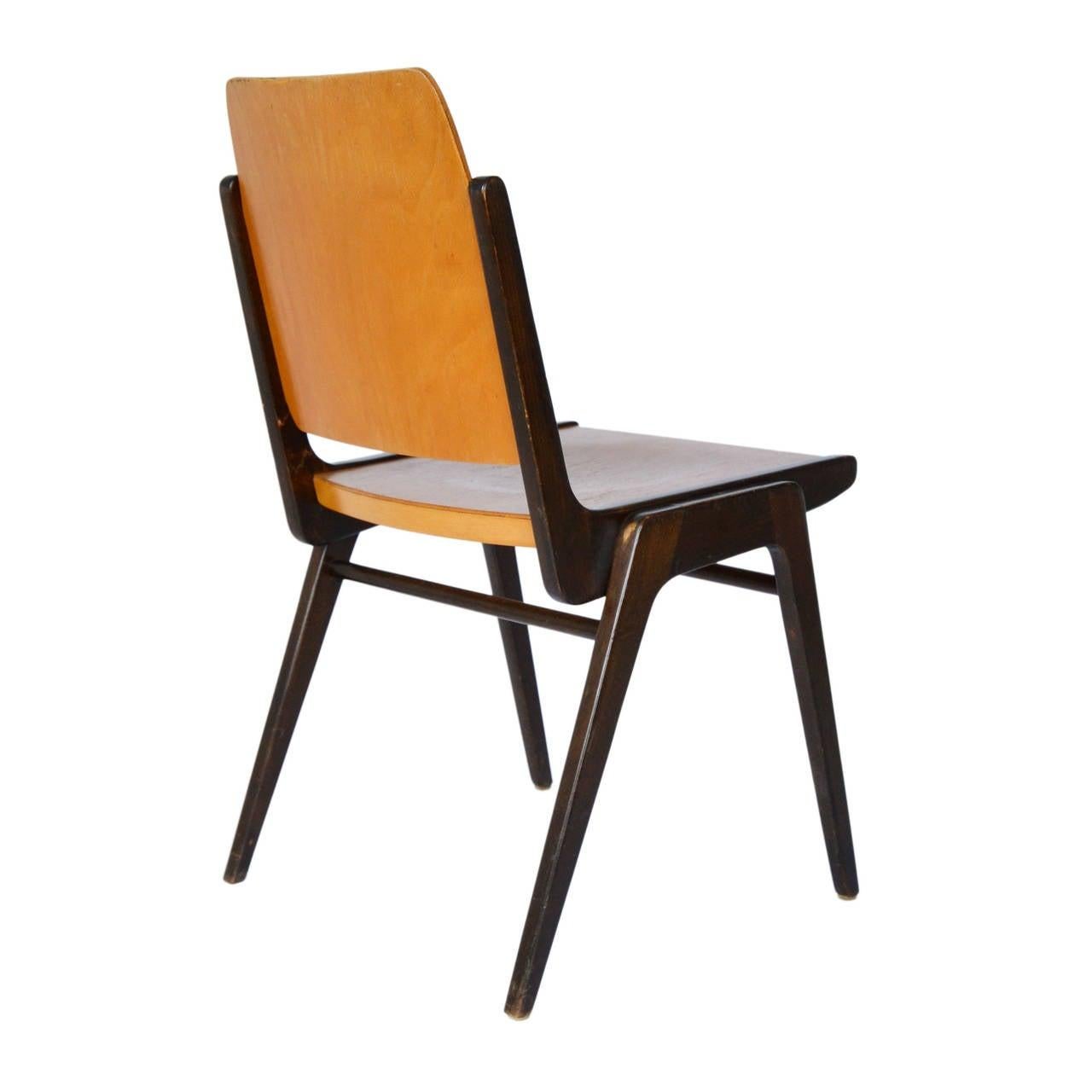 Hêtre Ensemble de six chaises empilables Franz Schuster, bois de hêtre bicolore, Autriche, 1959 en vente