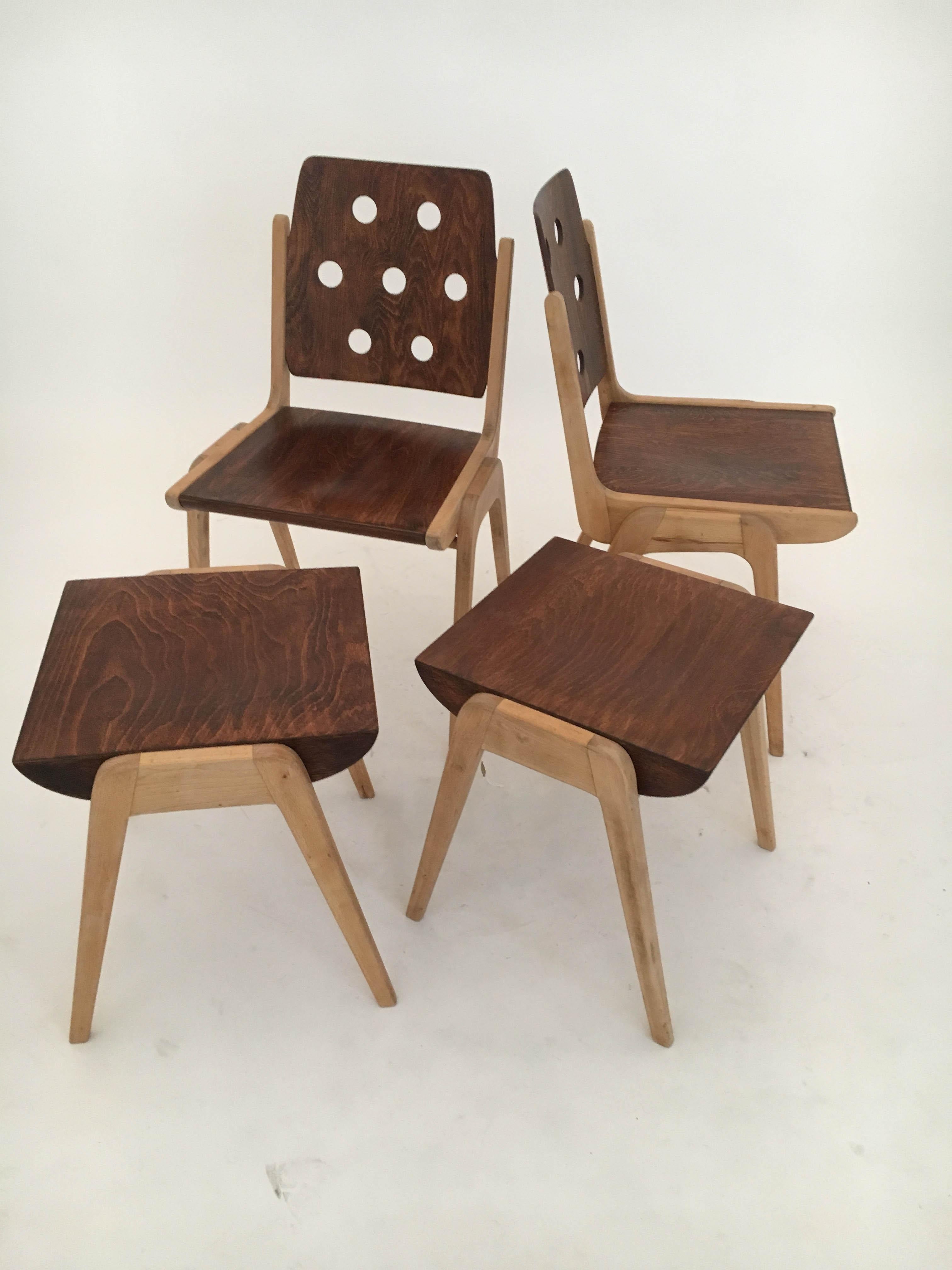For Adrienne - Set of Five Stacking Dining Chairs Franz Schuster, Austria 1950s 8