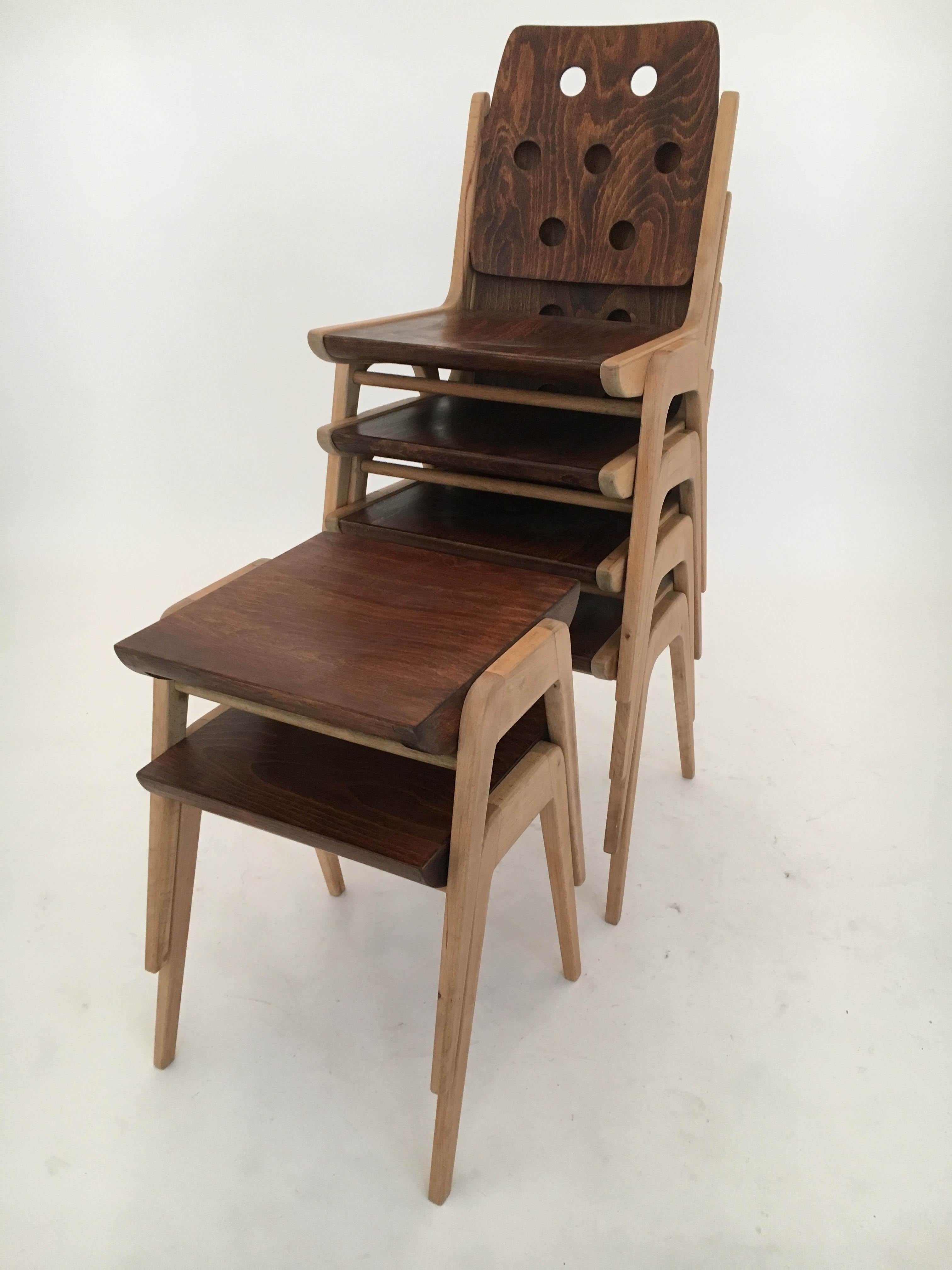 Set of Six Stacking Dining Chairs Franz Schuster, Duo-Colored, Austria 1950s For Sale 11