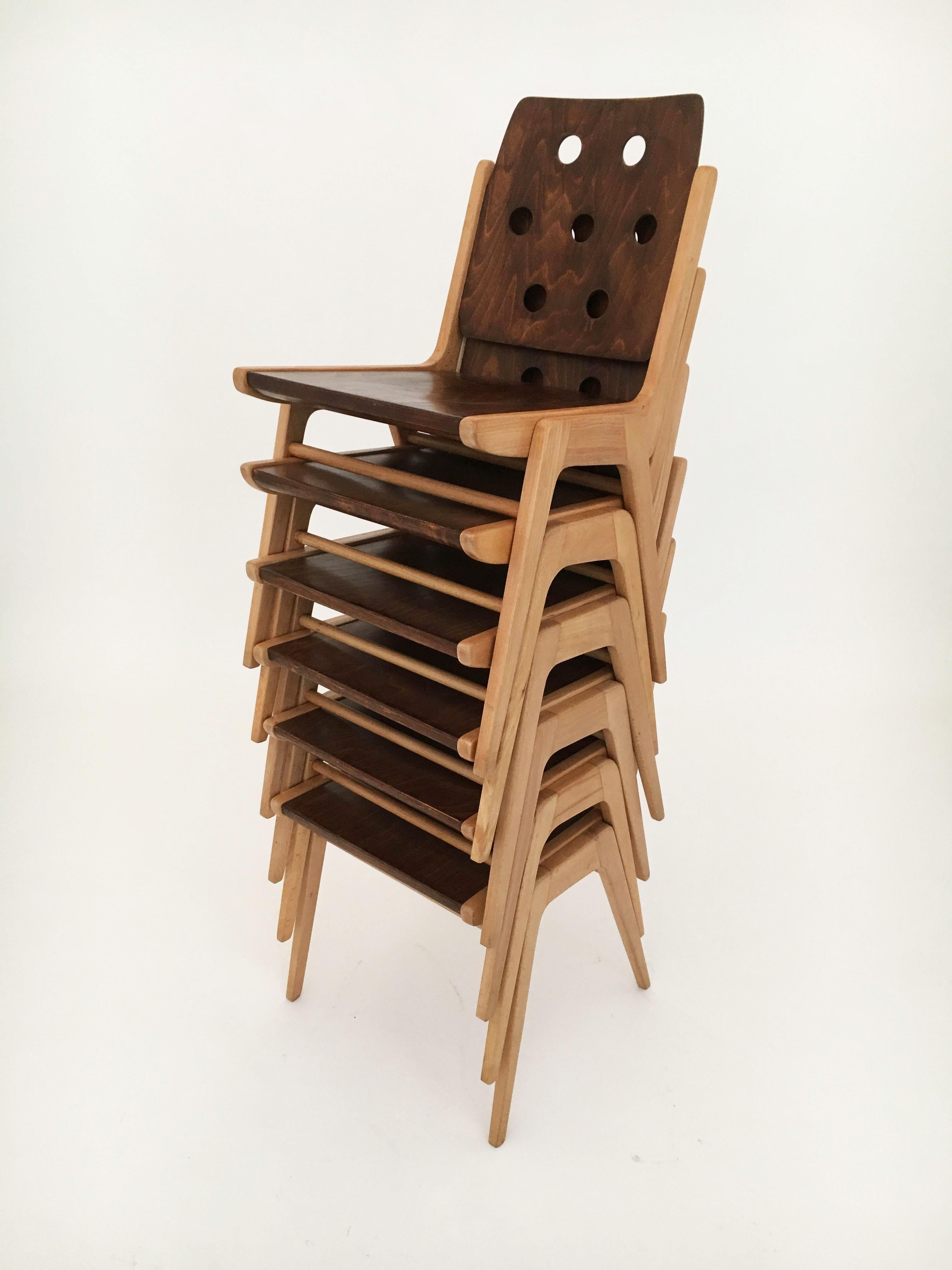 Mid-20th Century For Adrienne - Set of Five Stacking Dining Chairs Franz Schuster, Austria 1950s