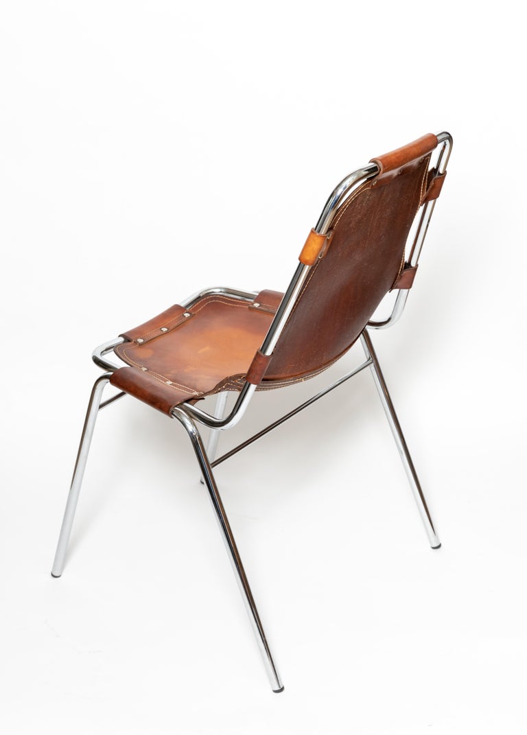 Set of Six Stacking Leather and Chrome Chairs at 1stDibs