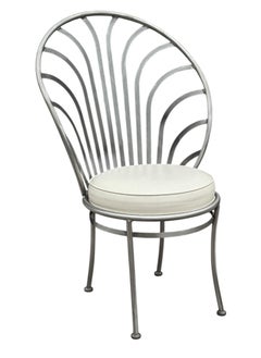 Ensemble de six chaises de salle à manger postmodernes en acier inoxydable d'Arthur Umanoff, de forme Art déco