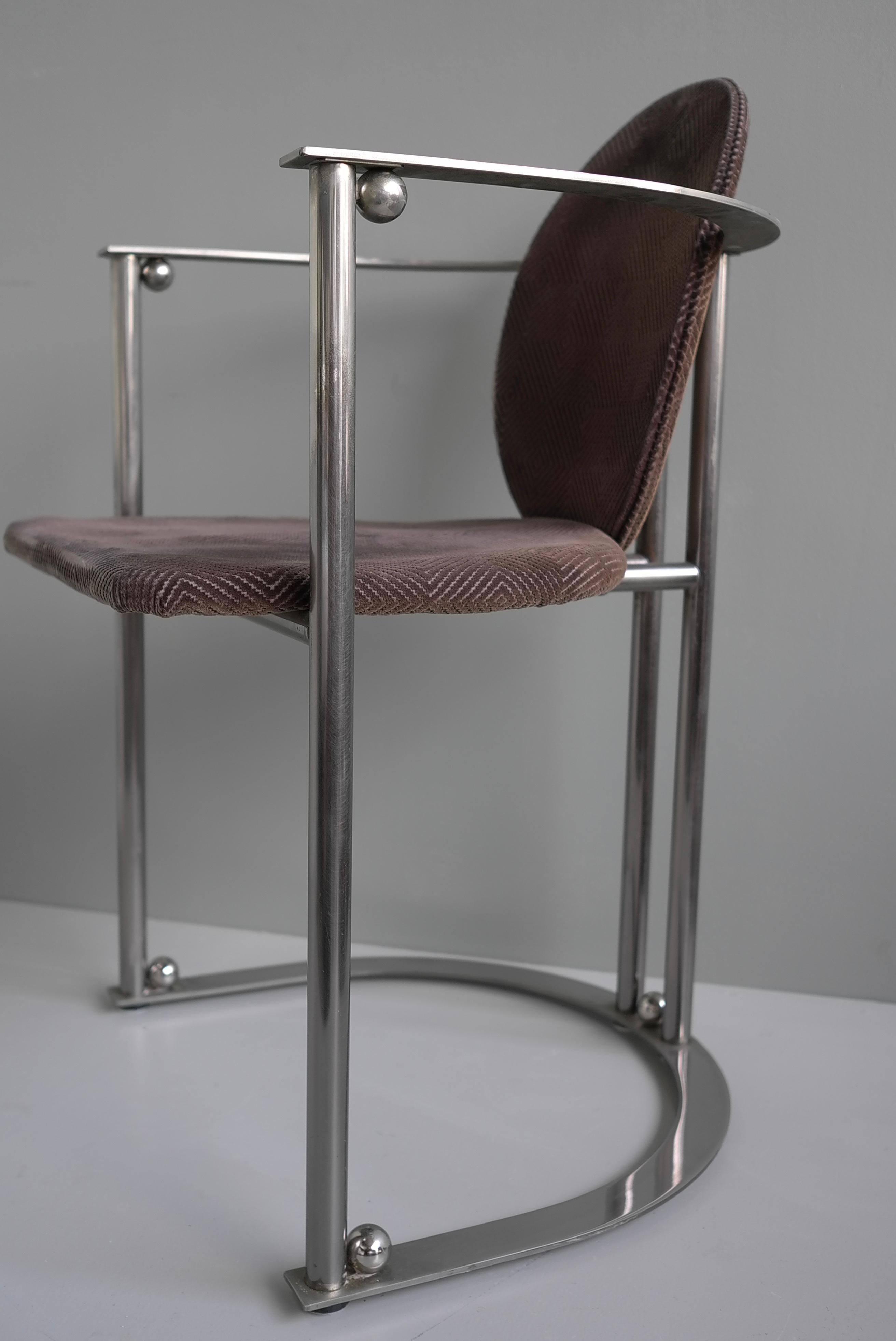 Sechs Edelstahl-Esszimmerstühle 1970er Jahre von Belgo Chrom Dewulf (Ende des 20. Jahrhunderts) im Angebot